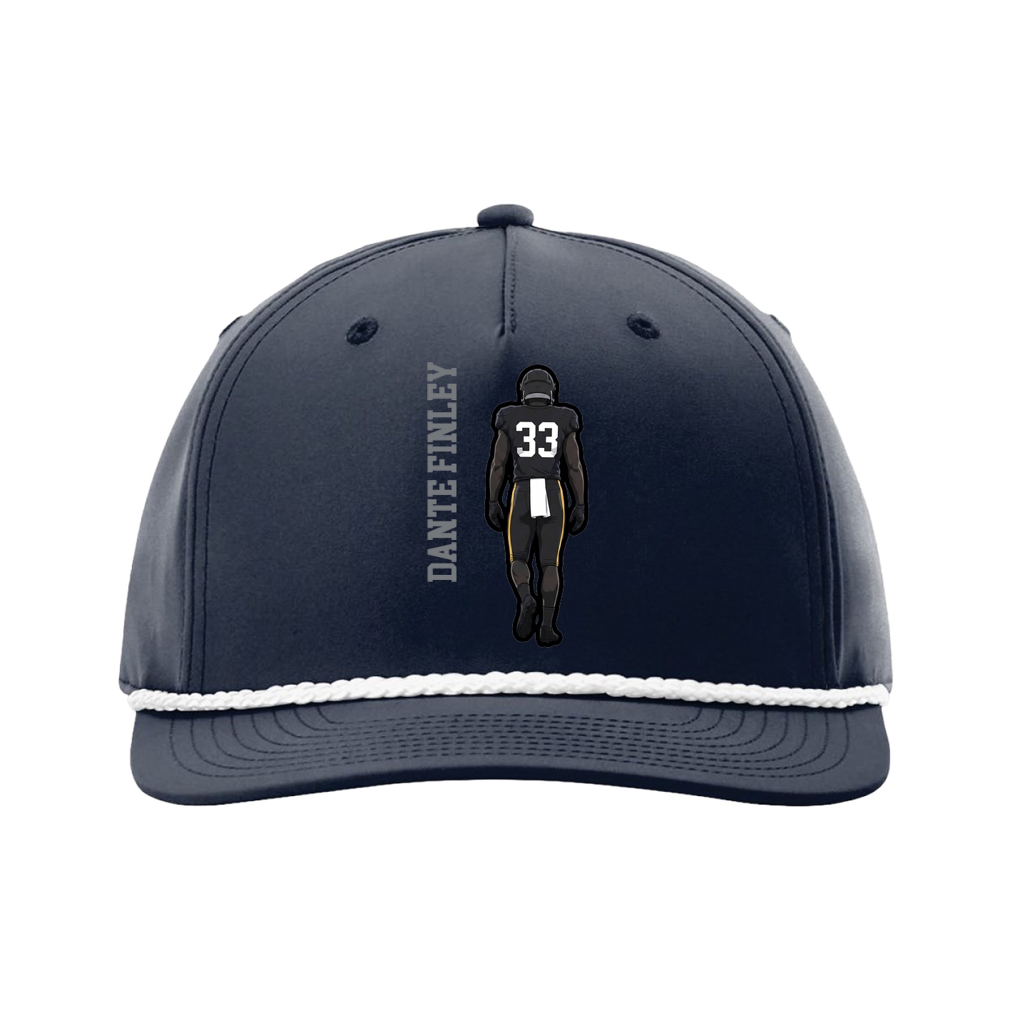 Five-Panel Classic Rope Cap — Name Vertical in Navy