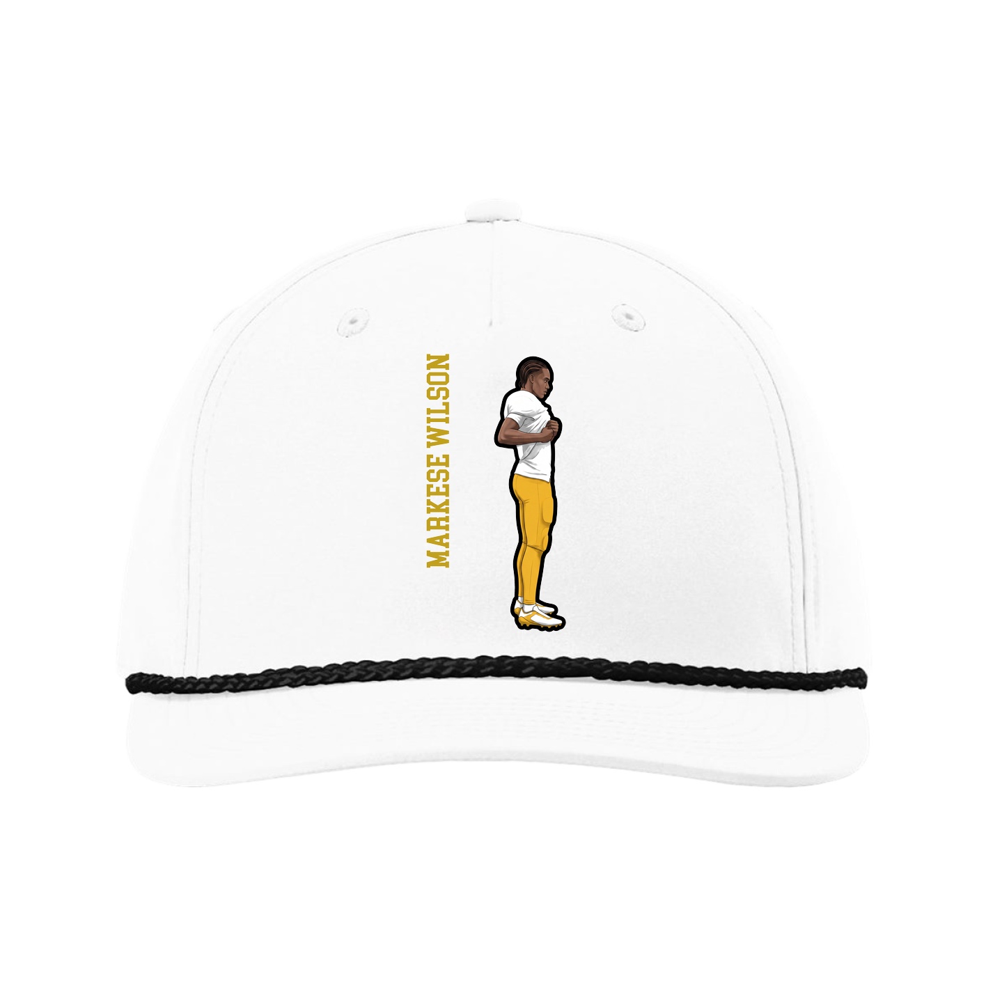 Five-Panel Classic Rope Cap — Name Vertical in White