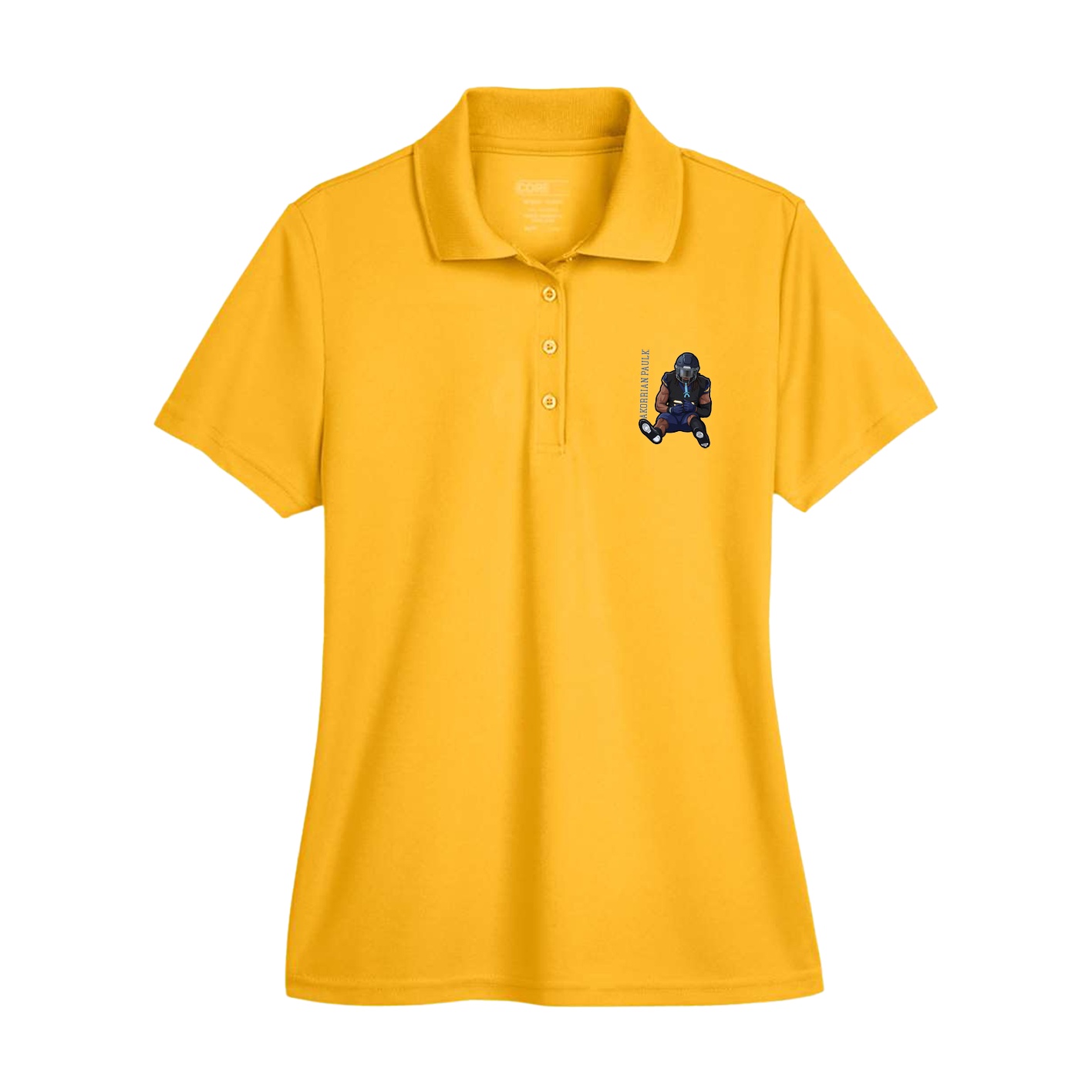Womens Performance Polo — Name Vertical in Gold