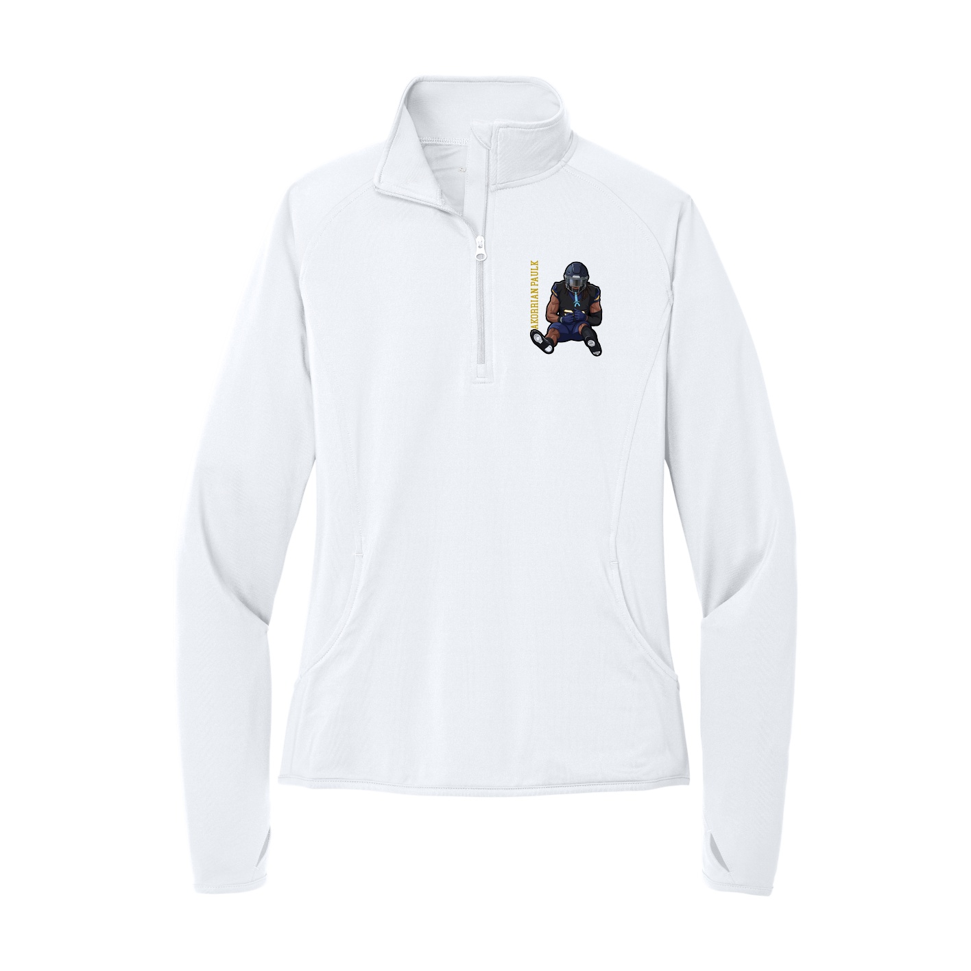 Women's Q-Zip Pullover — Name Vertical in White