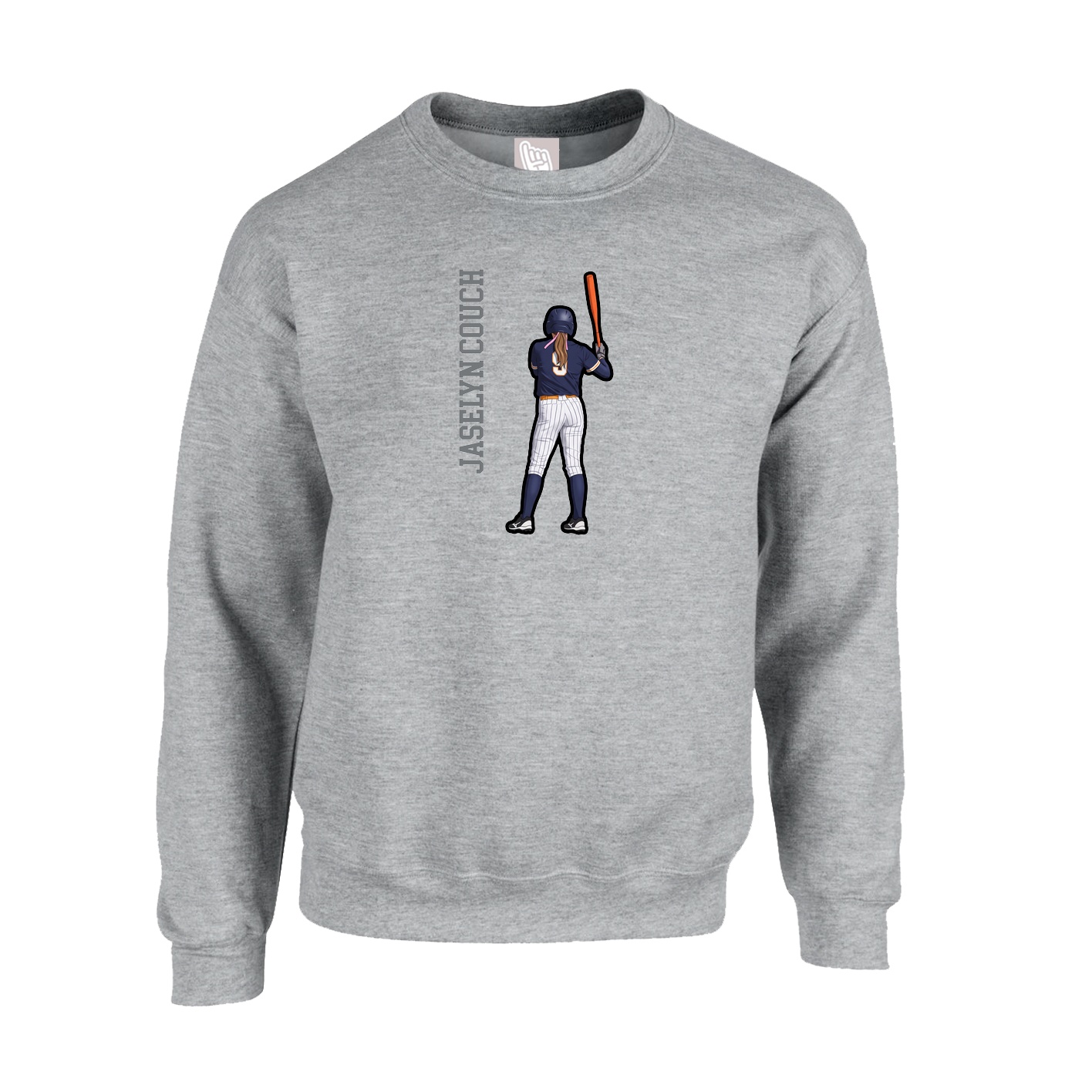 Fleece Crew — Name Vertical in Grey