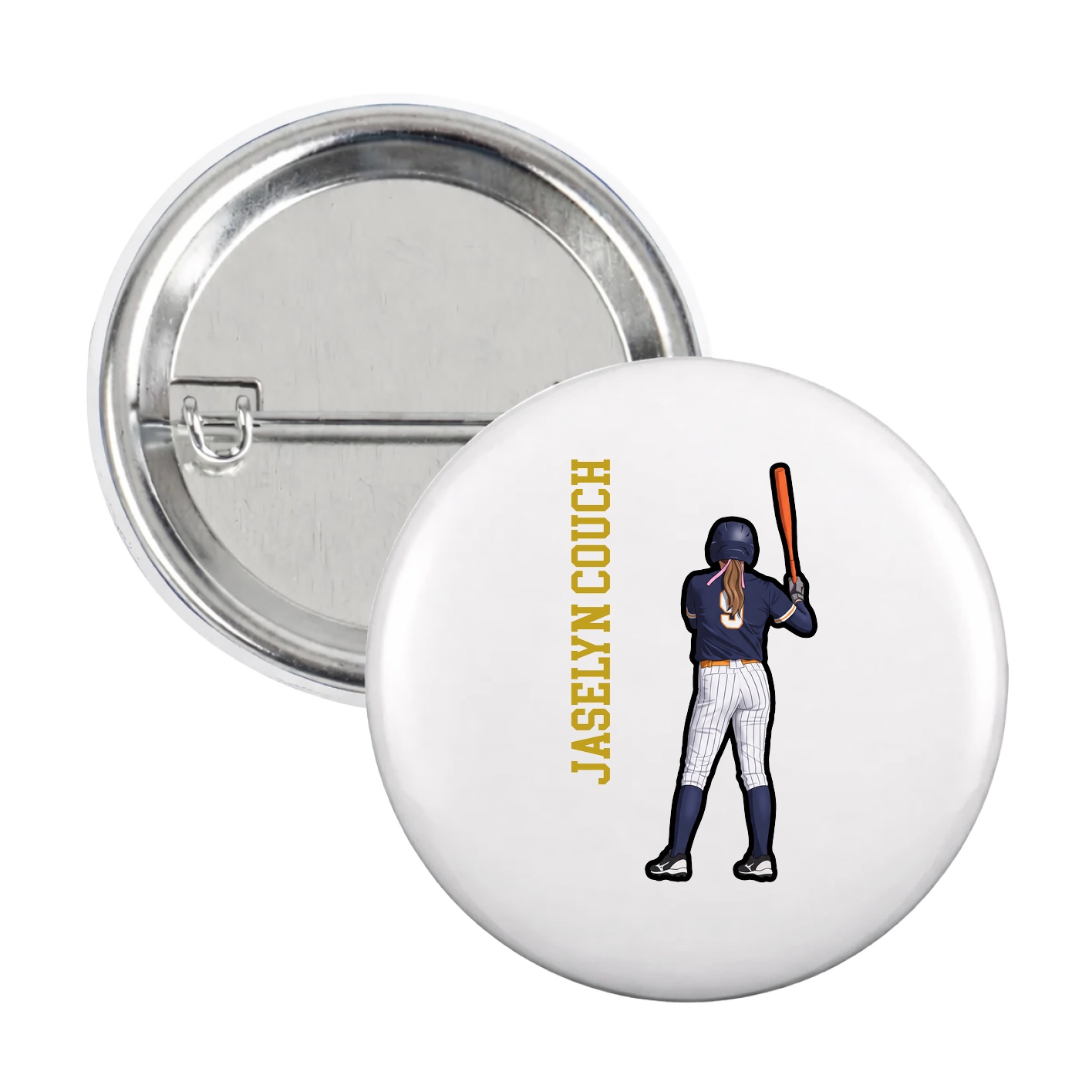Game Day Button — Name Vertical in White