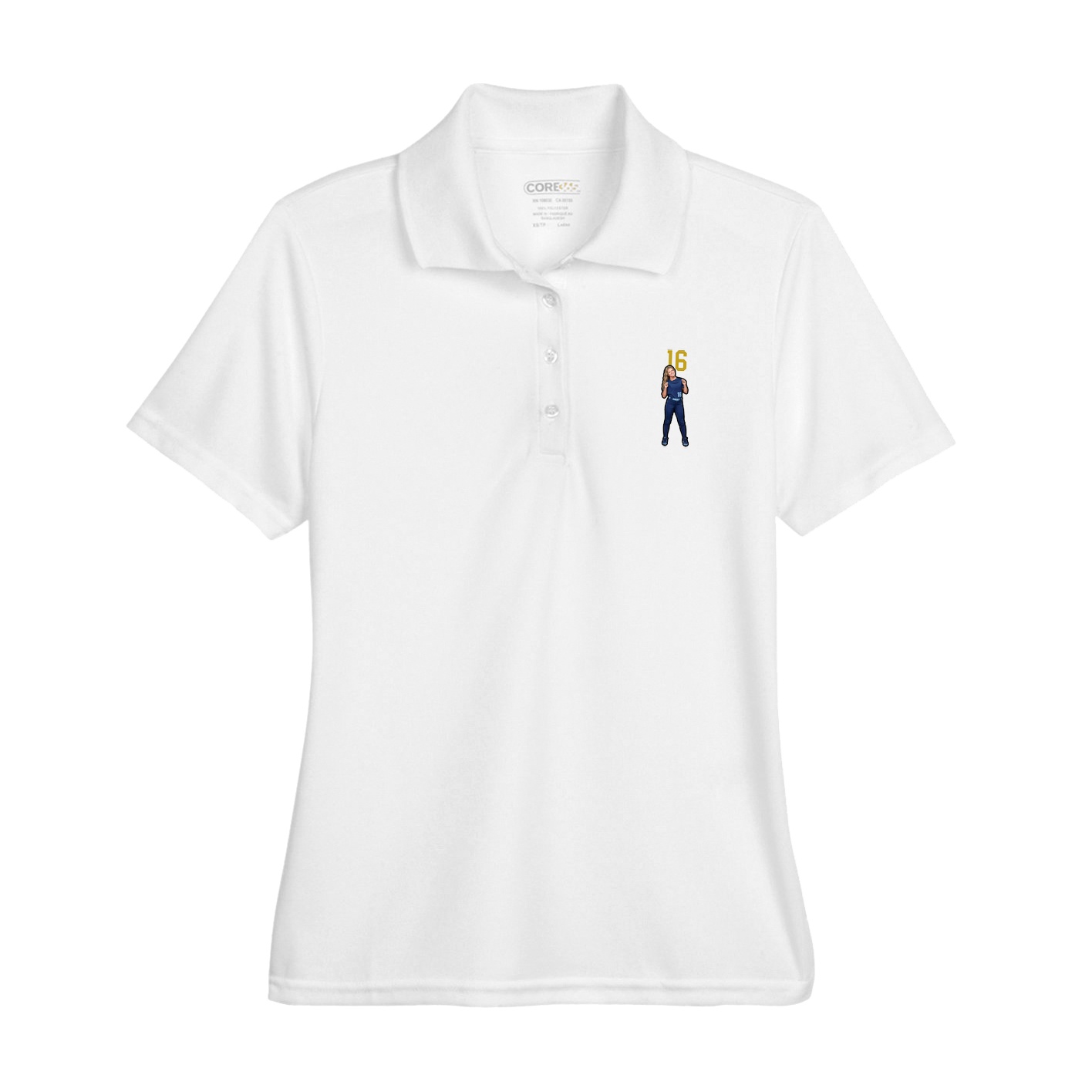 Womens Performance Polo — Number Top in White