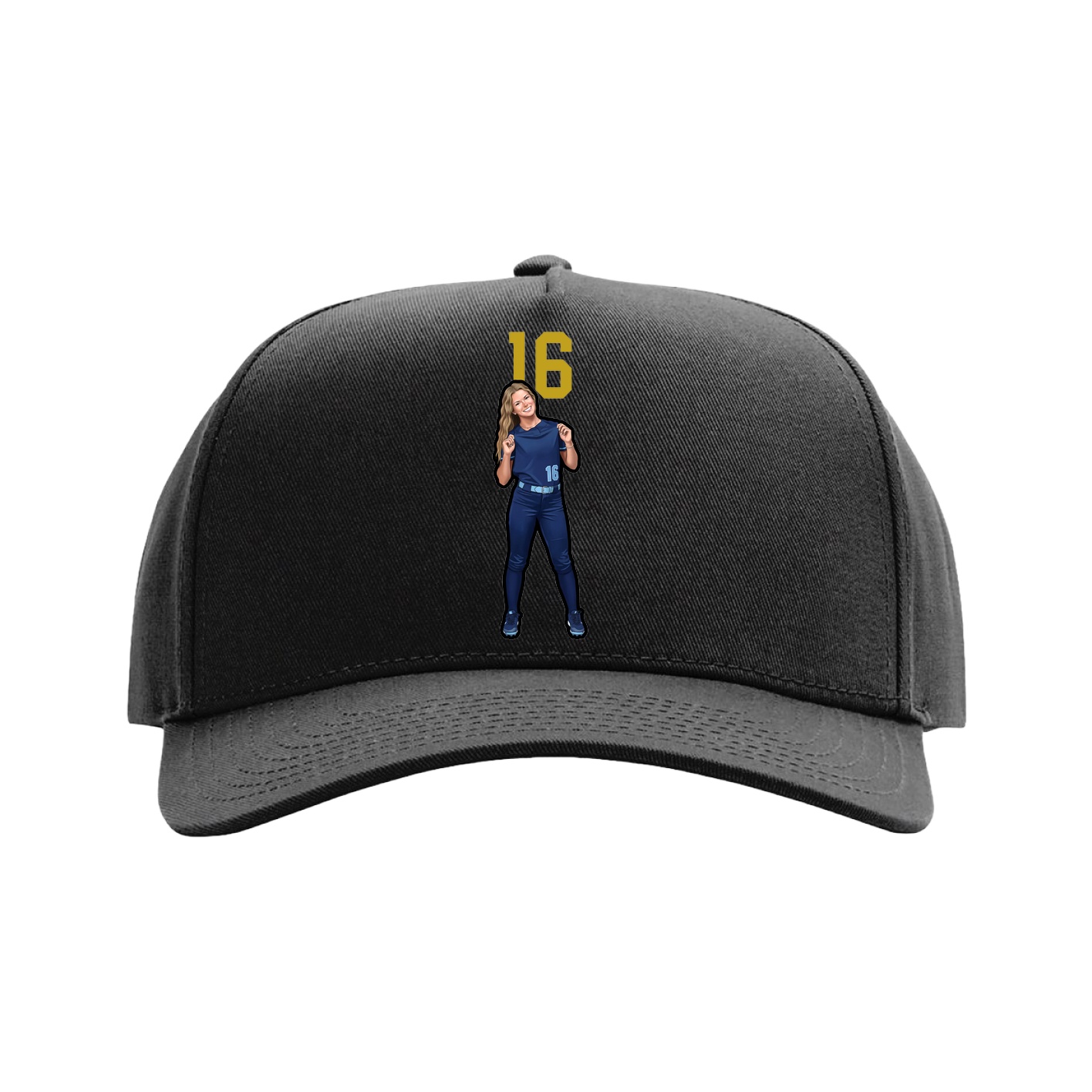 Full Fabric Five-Panel Champ Cap — Number Top in Black