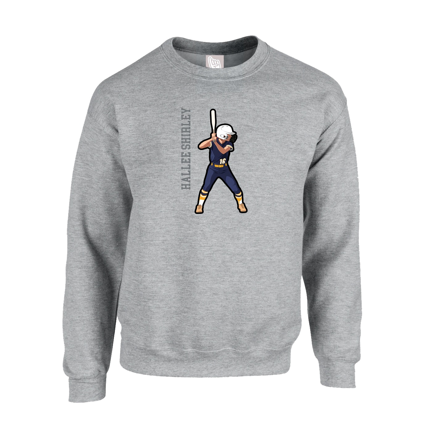 Fleece Crew — Name Vertical in Grey