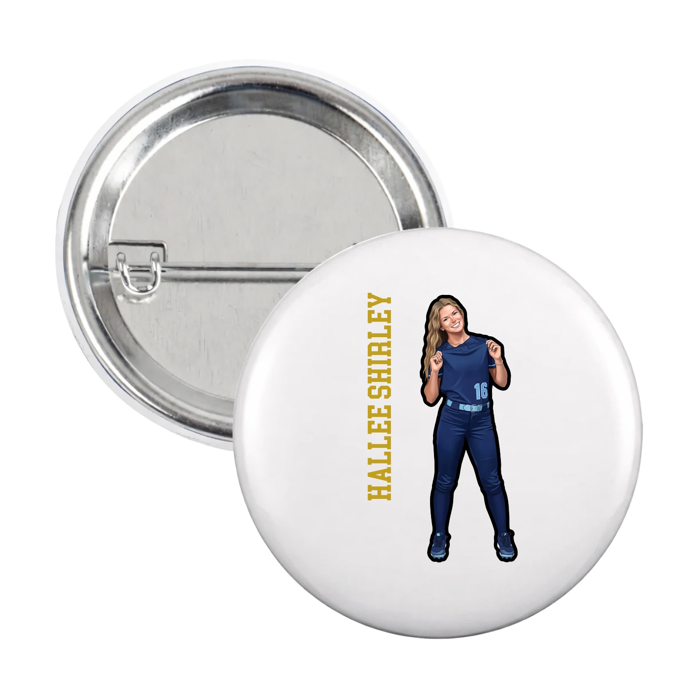 Game Day Button — Name Vertical in White