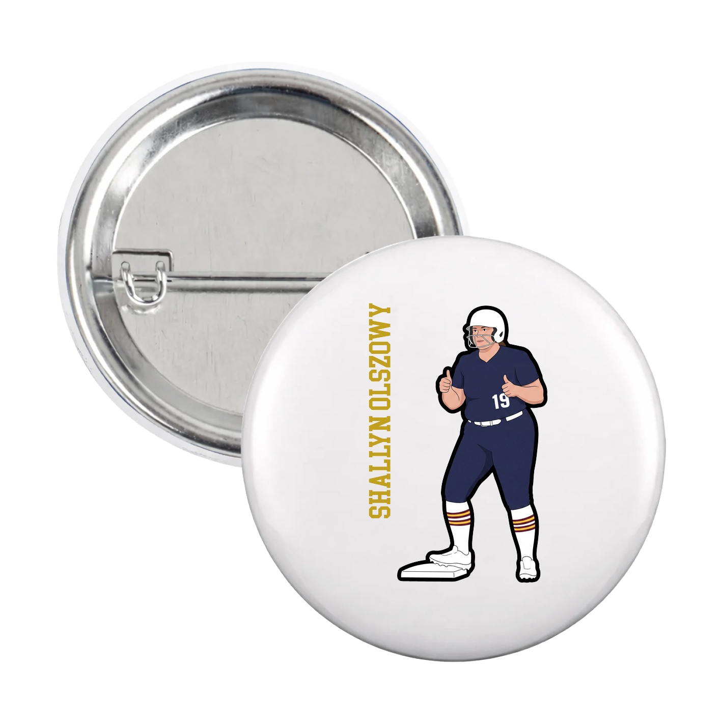 Game Day Button — Name Vertical in White