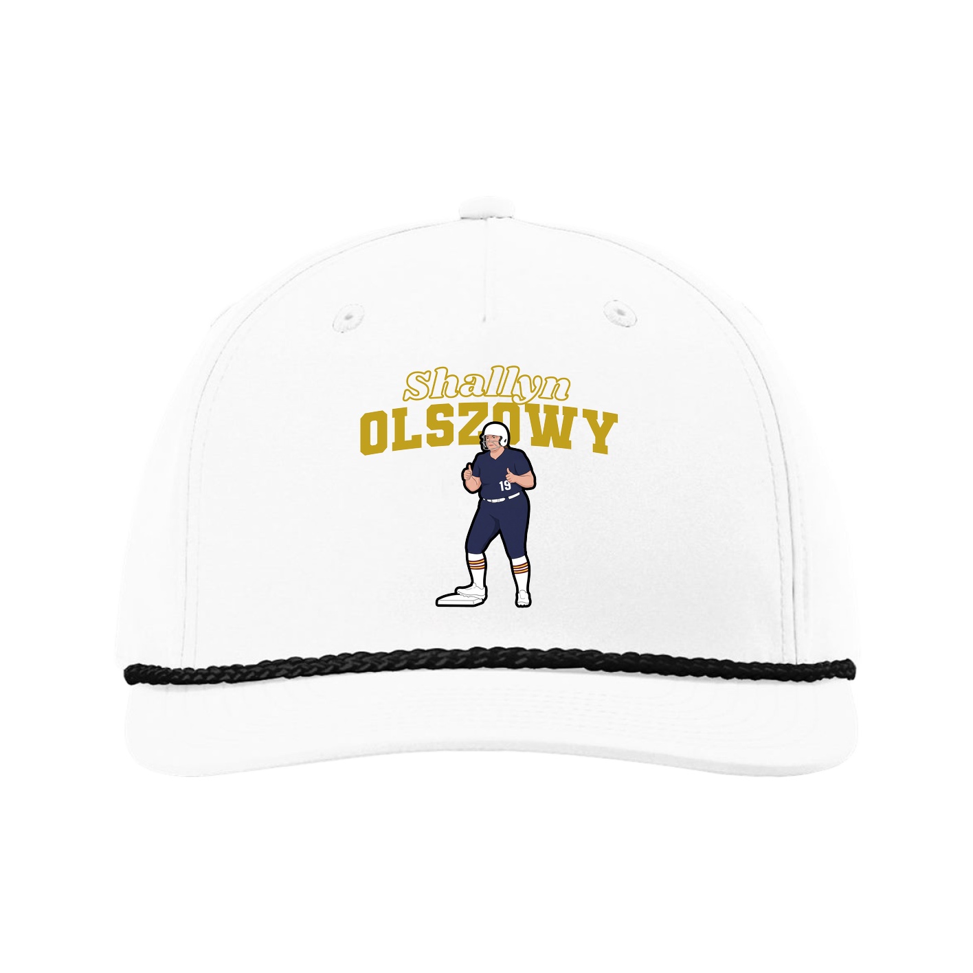 Five-Panel Classic Rope Cap — Name Arch in White