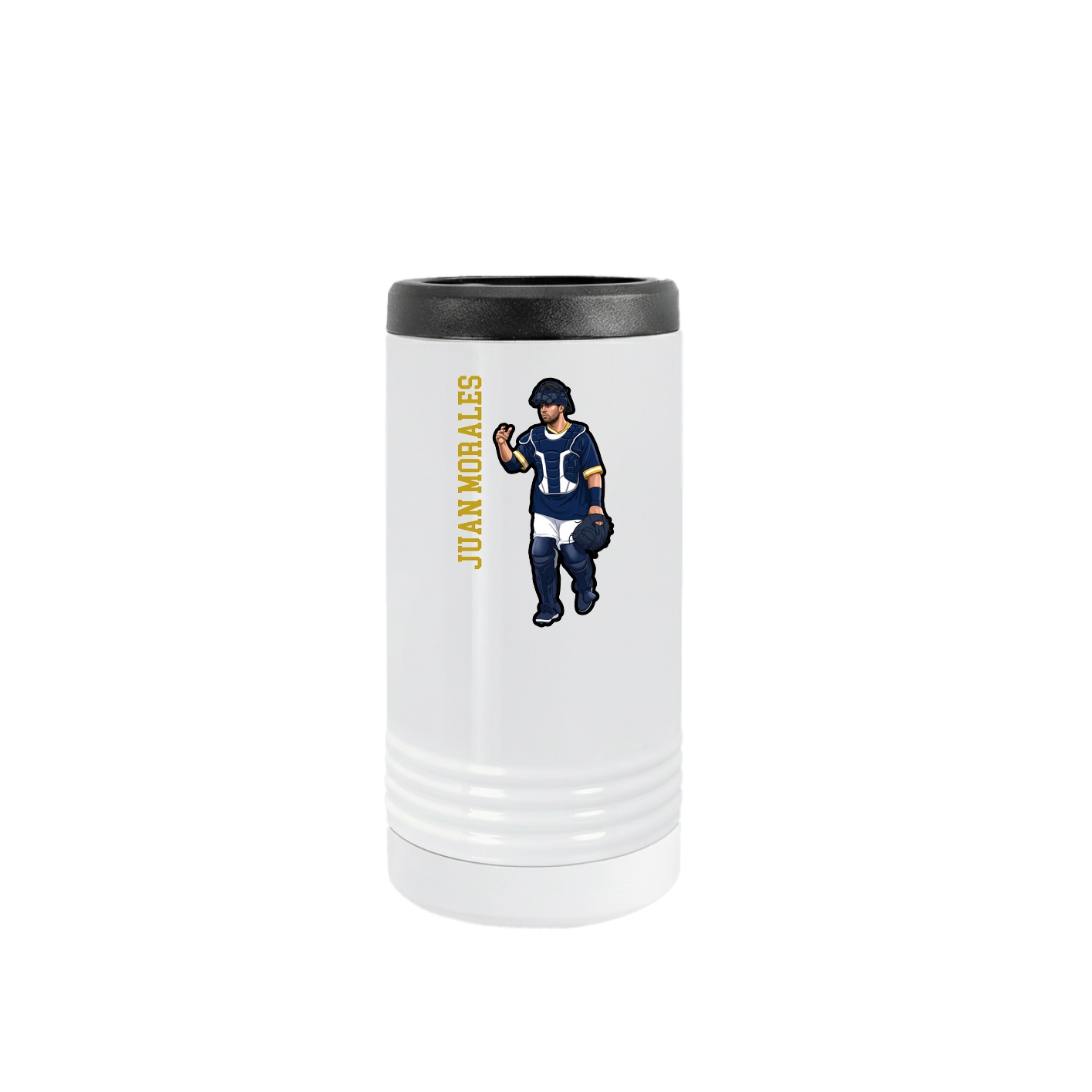 Slim Beverage Holder — Name Vertical in White