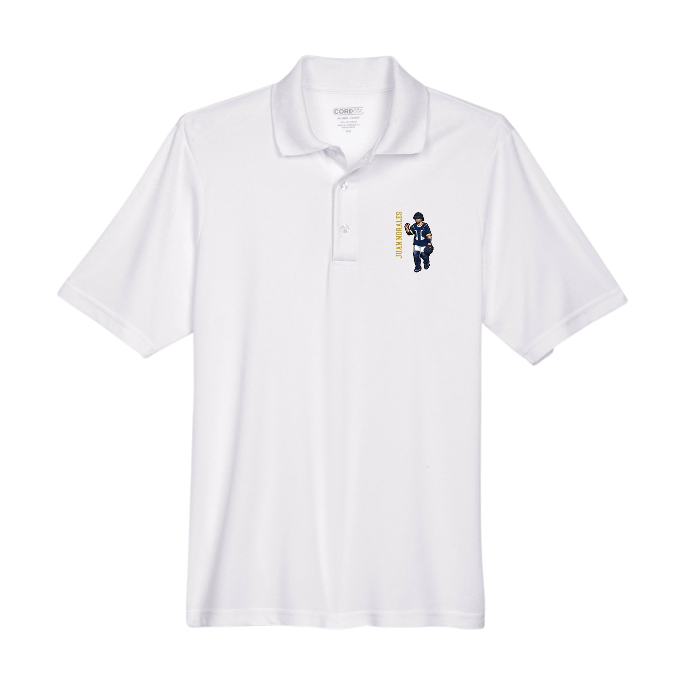 Performance Polo — Name Vertical in White