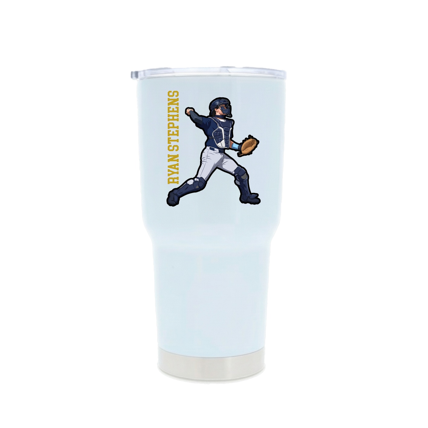 30oz Stainless Steel Tumbler — Name Vertical in White