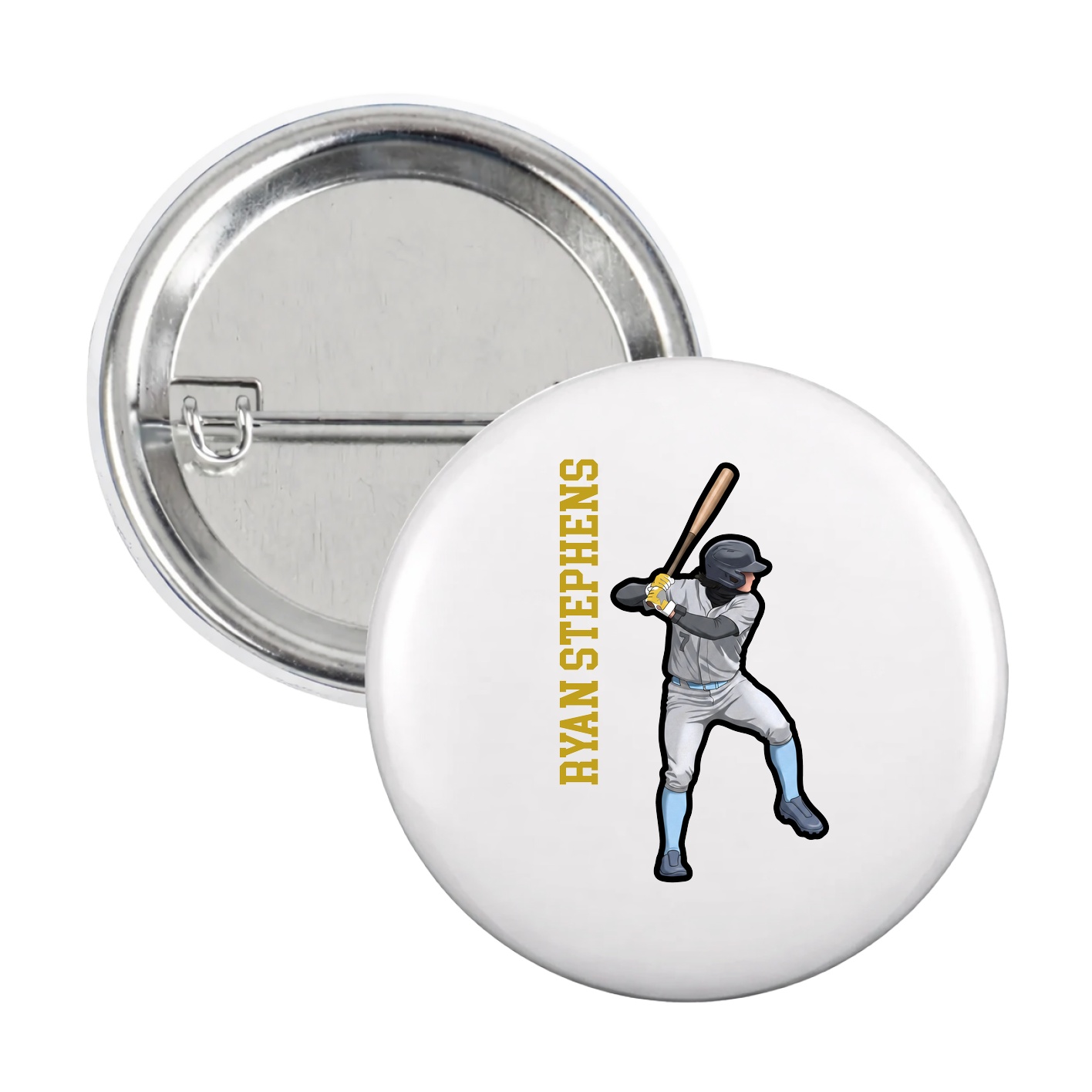 Game Day Button — Name Vertical in White