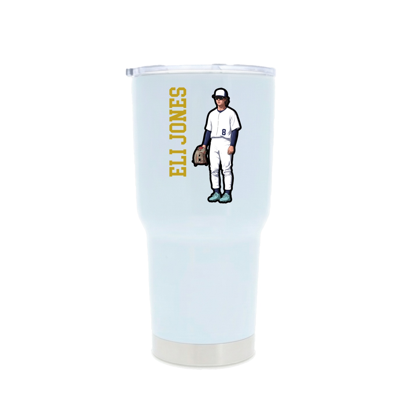 30oz Stainless Steel Tumbler — Name Vertical in White