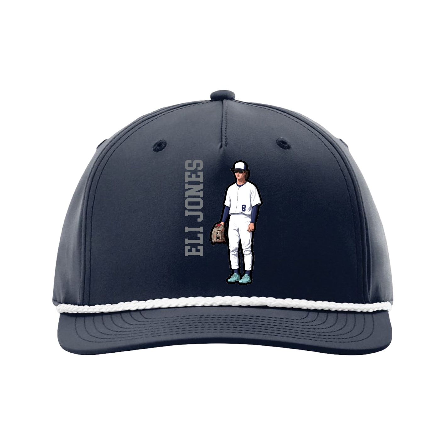 Five-Panel Classic Rope Cap — Name Vertical in Navy