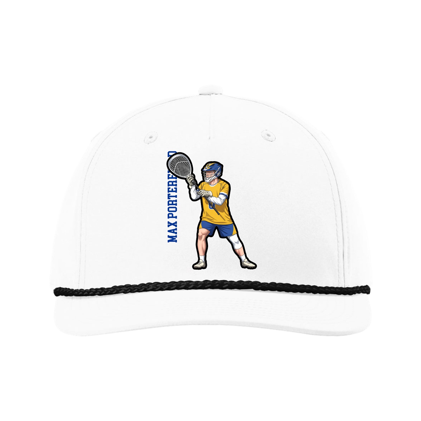 Five-Panel Classic Rope Cap — Name Vertical in White
