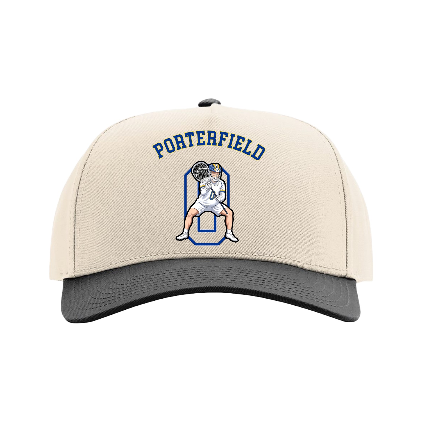 Full Fabric Five-Panel Champ Cap — Shirsey Arch in Cream/Black