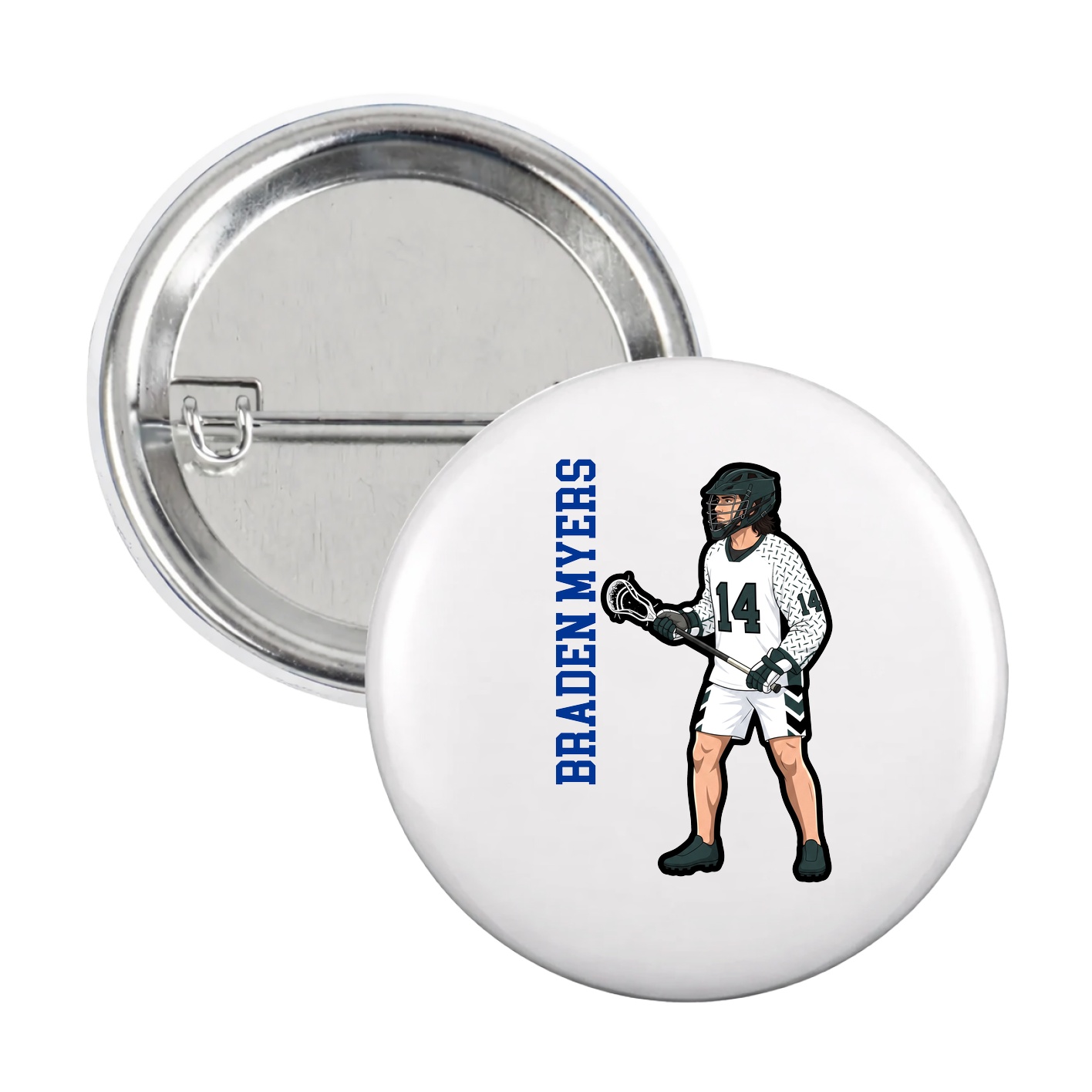Game Day Button — Name Vertical in White