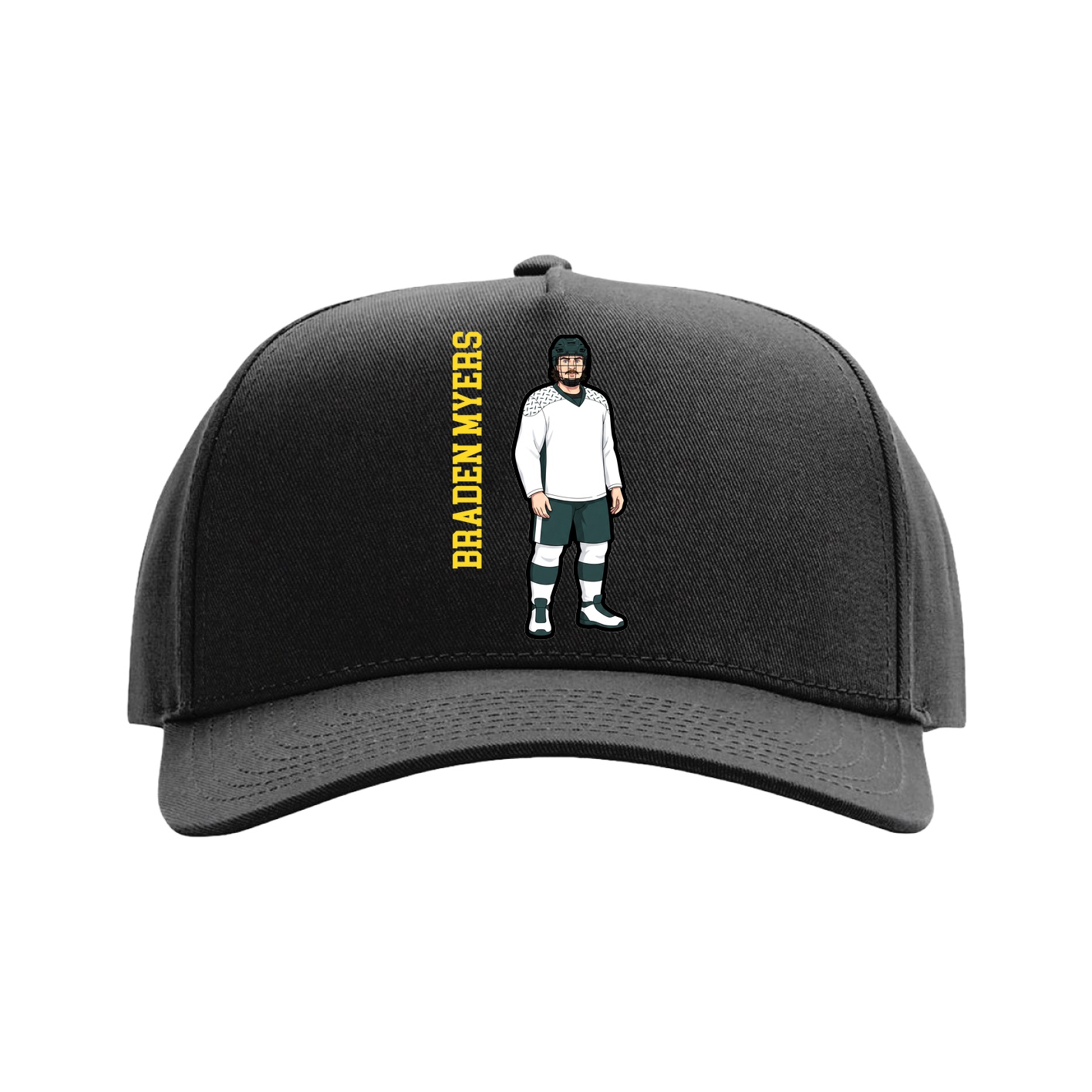 Full Fabric Five-Panel Champ Cap — Name Vertical in Black