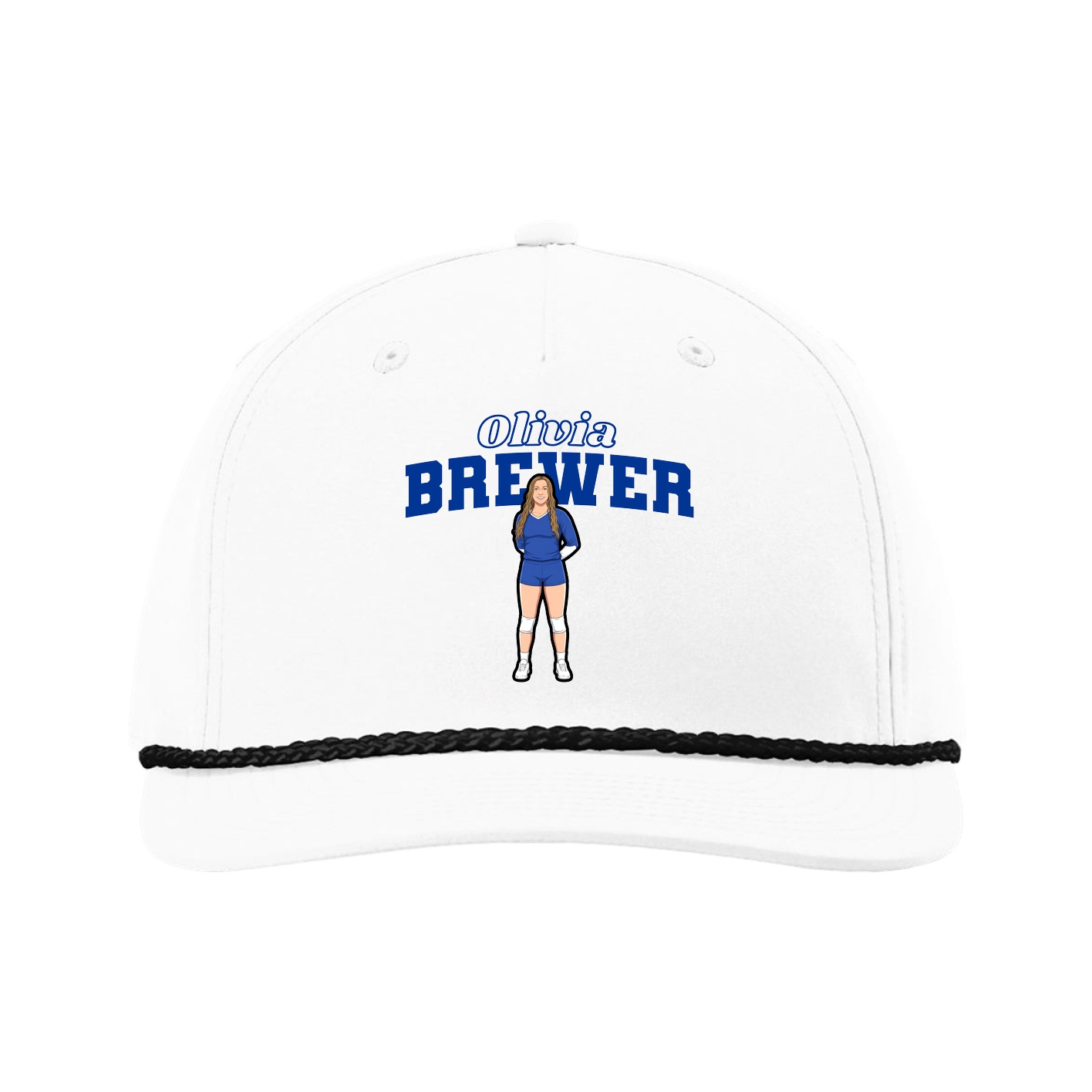 Five-Panel Classic Rope Cap — Name Arch in White