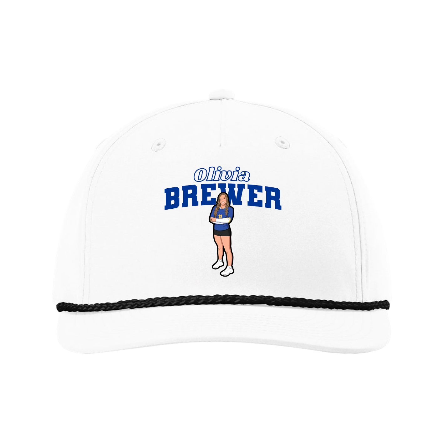 Five-Panel Classic Rope Cap — Name Arch in White