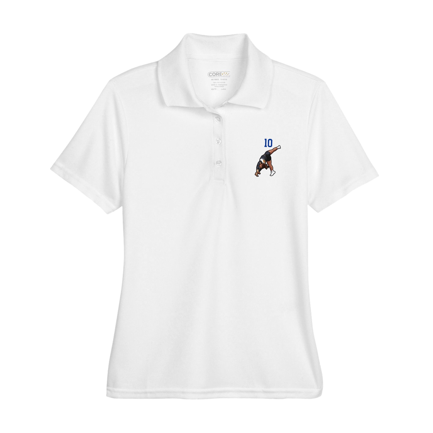 Womens Performance Polo — Number Top in White