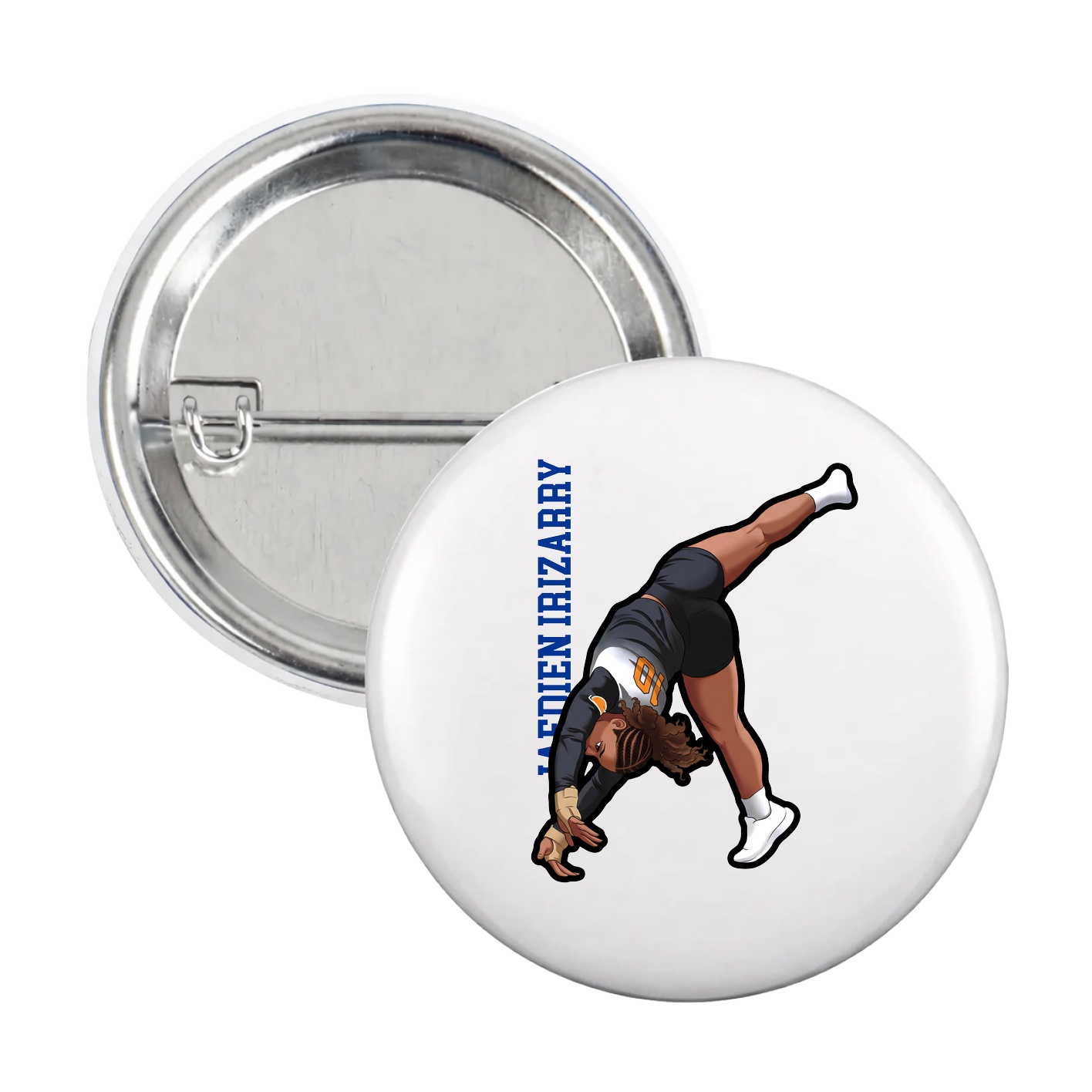 Game Day Button — Name Vertical in White