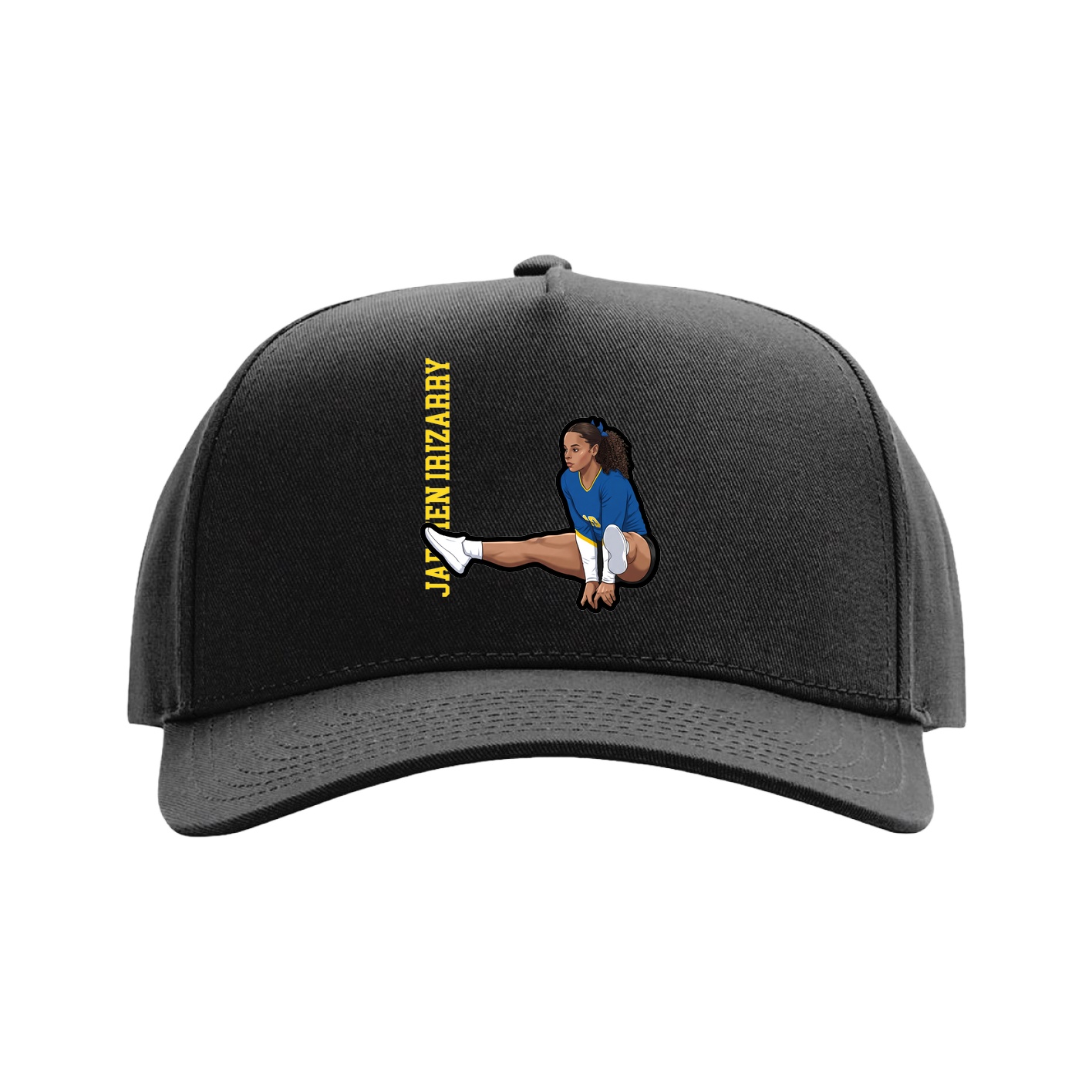 Full Fabric Five-Panel Champ Cap — Name Vertical in Black