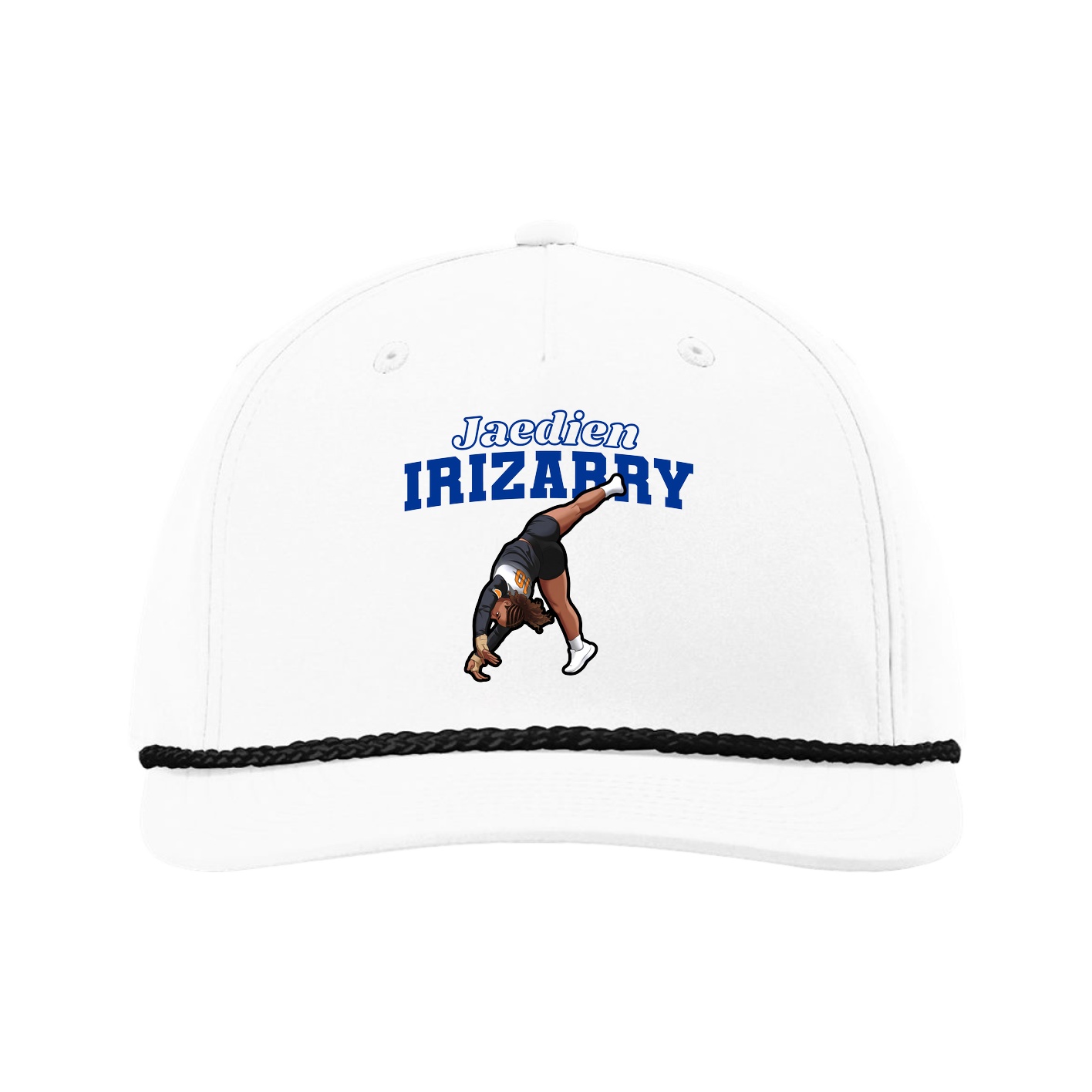 Five-Panel Classic Rope Cap — Name Arch in White