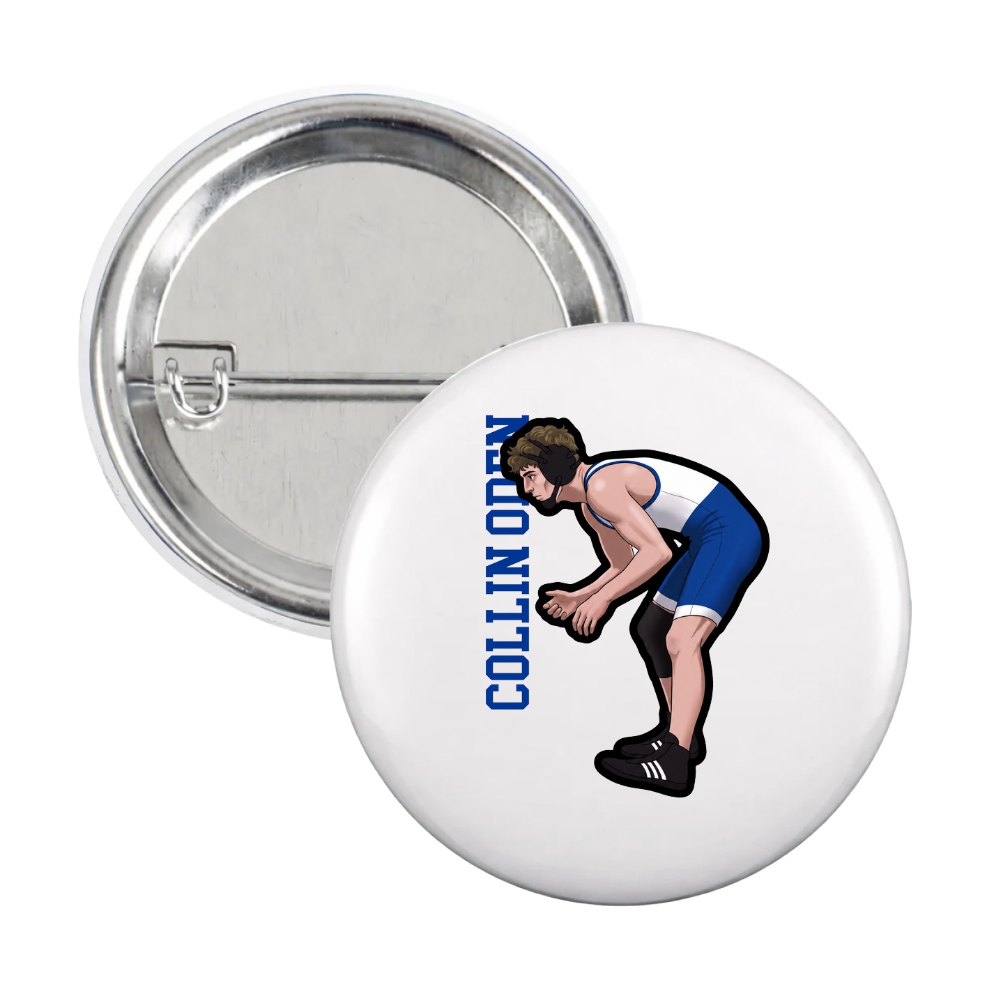 Game Day Button — Name Vertical in White