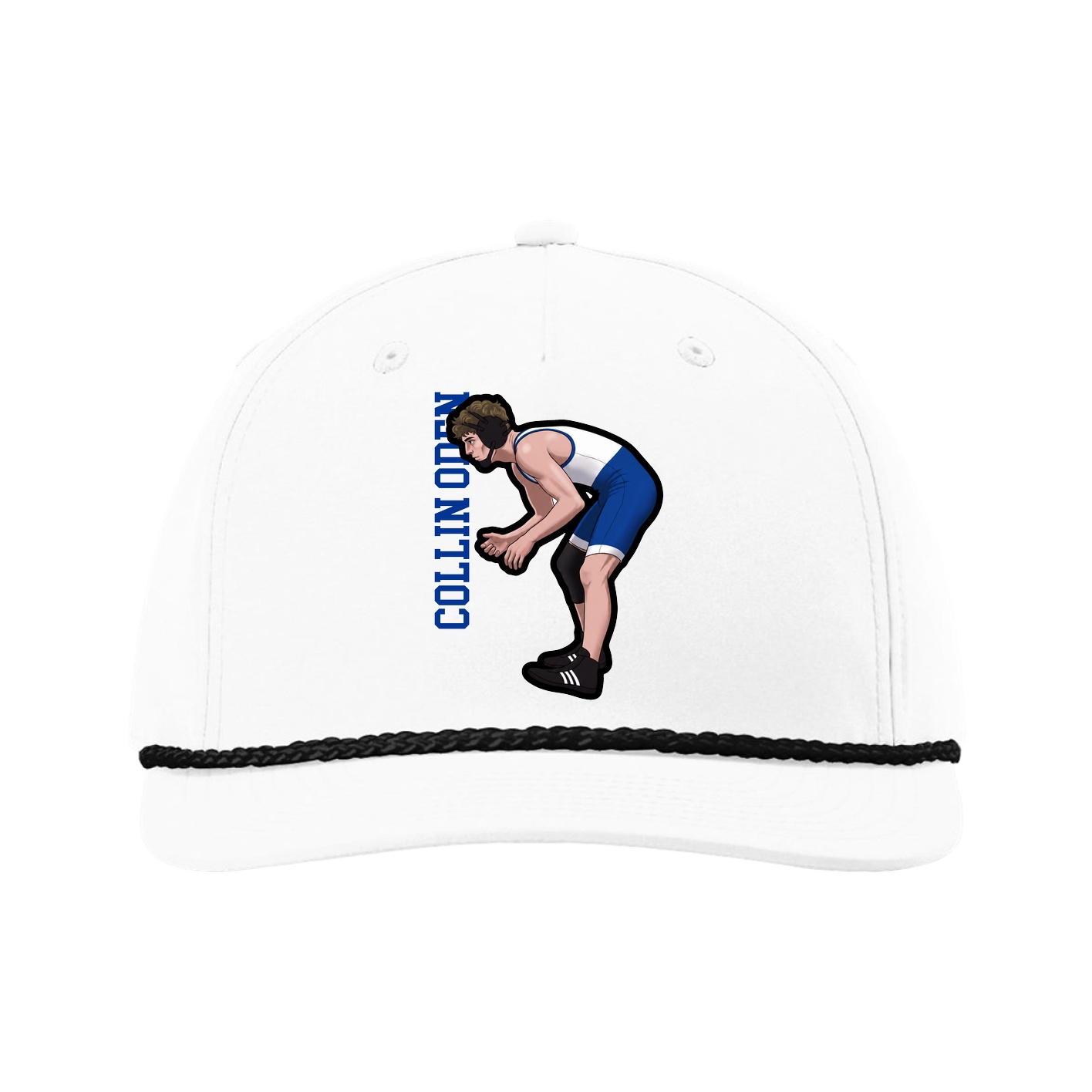 Five-Panel Classic Rope Cap — Name Vertical in White