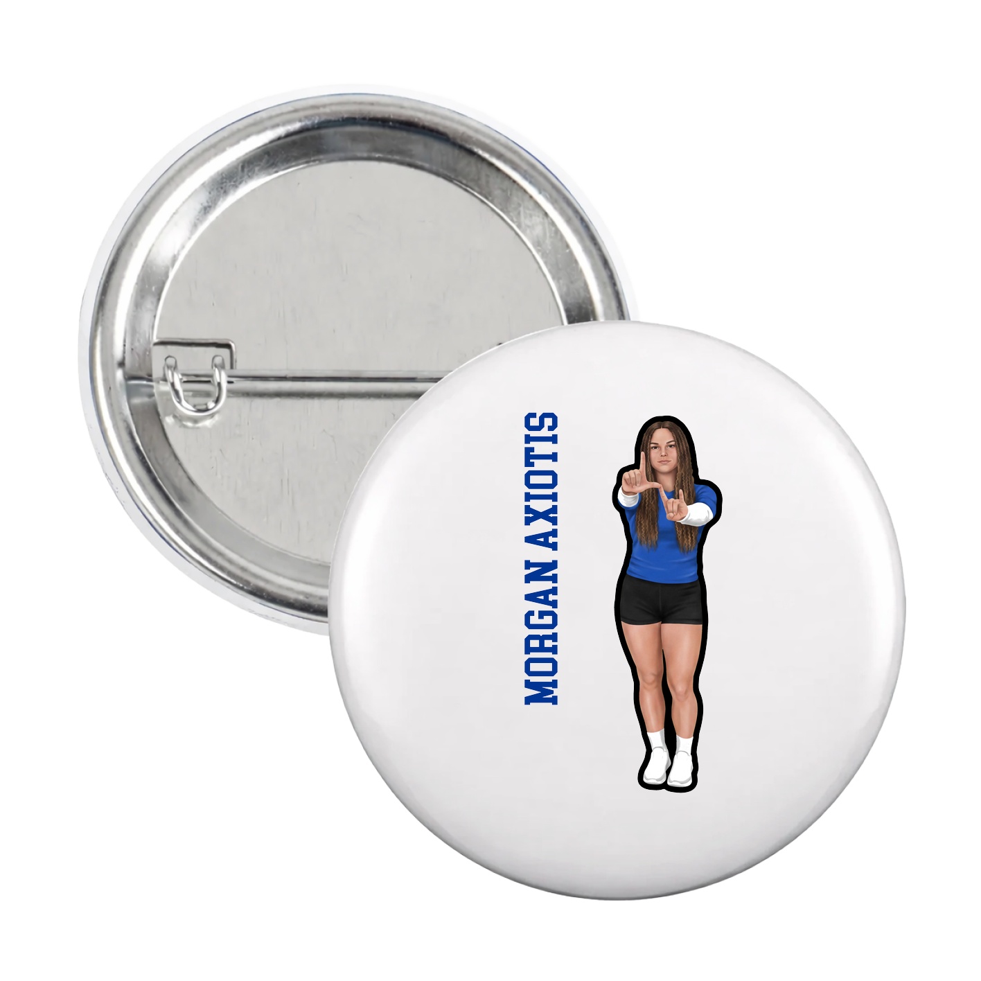Game Day Button — Name Vertical in White