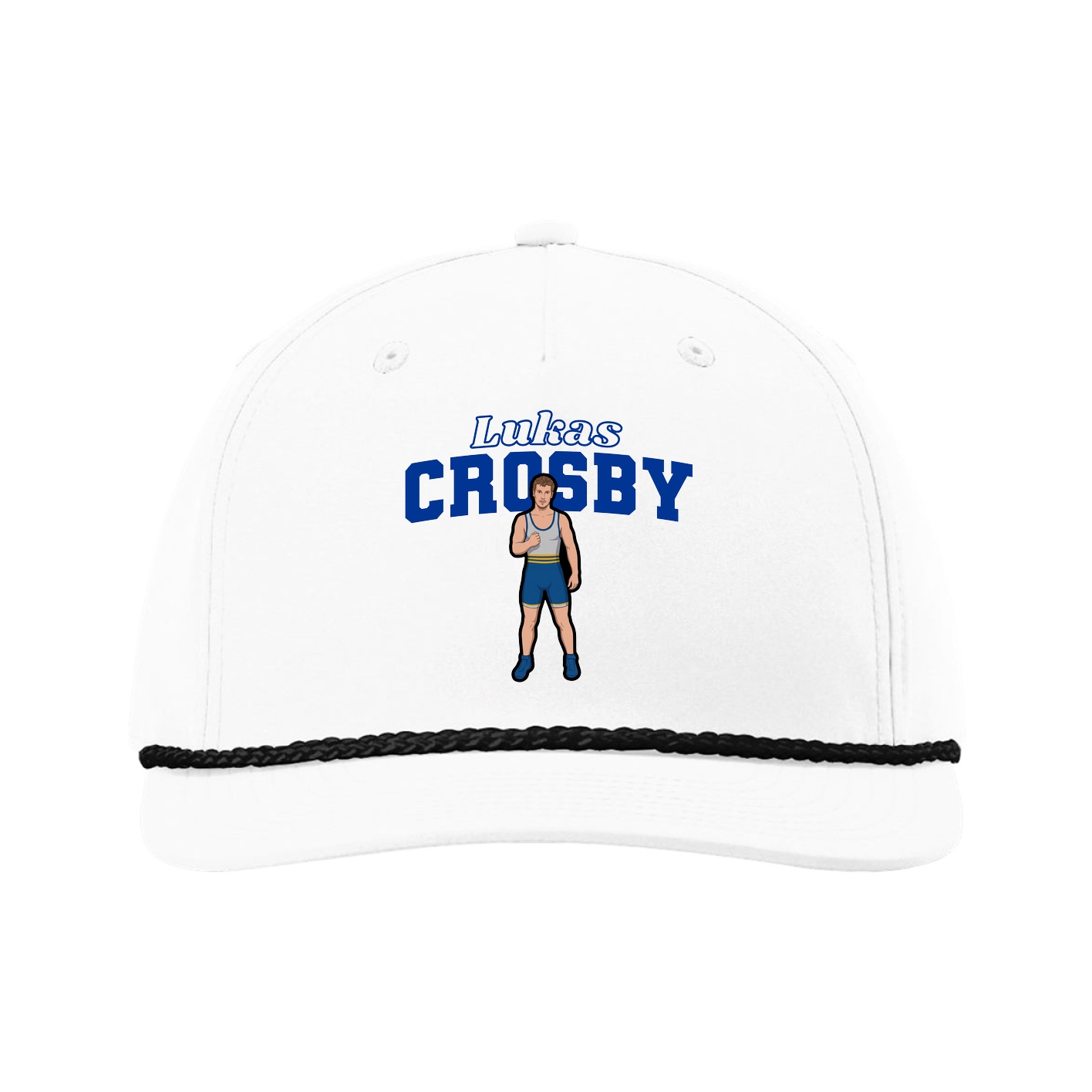 Five-Panel Classic Rope Cap — Name Arch in White