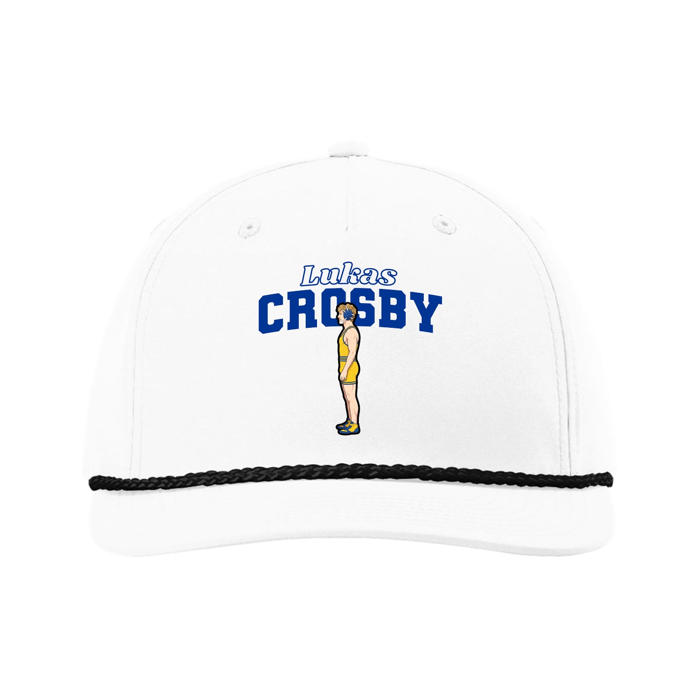 Five-Panel Classic Rope Cap — Name Arch in White