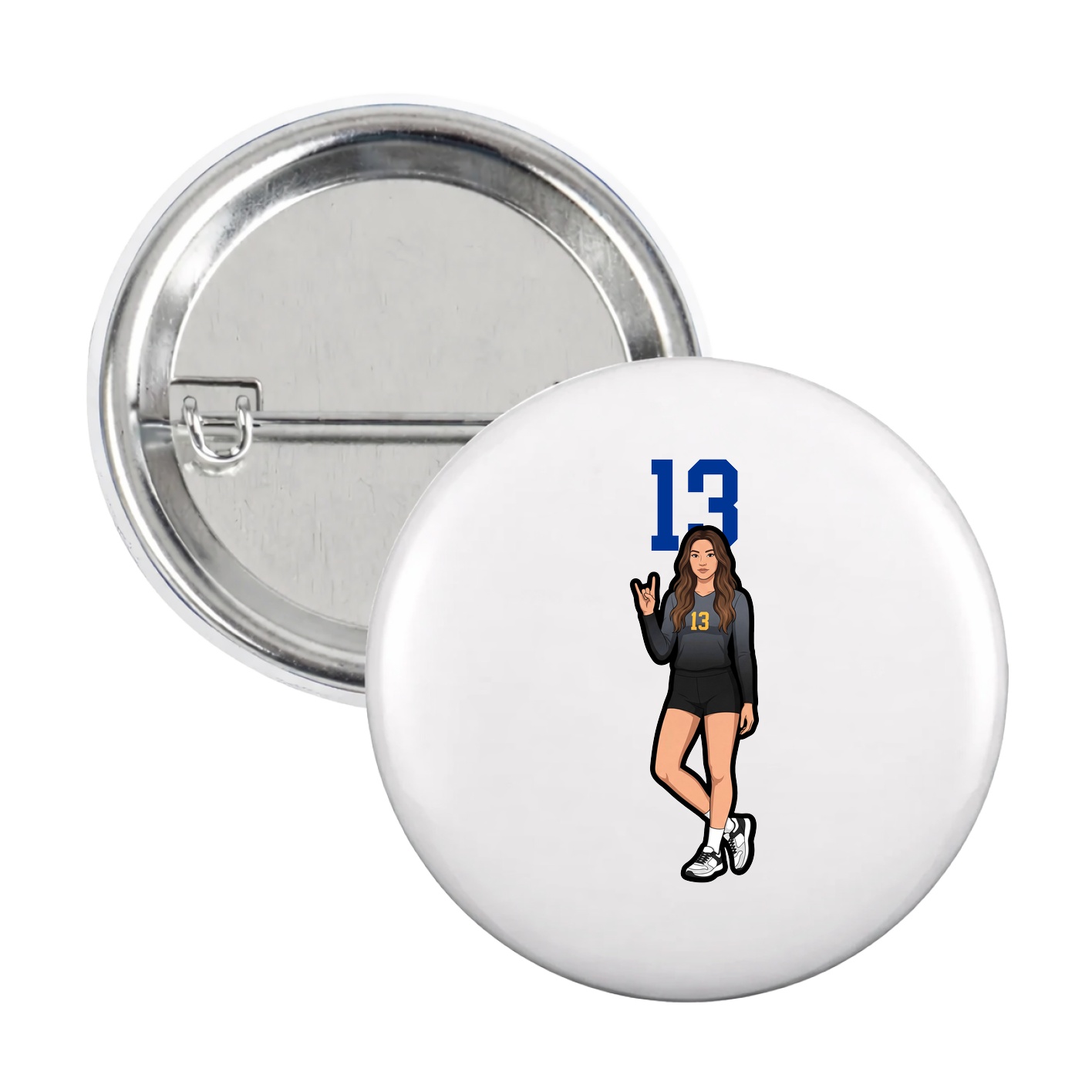 Game Day Button — Number Top in White