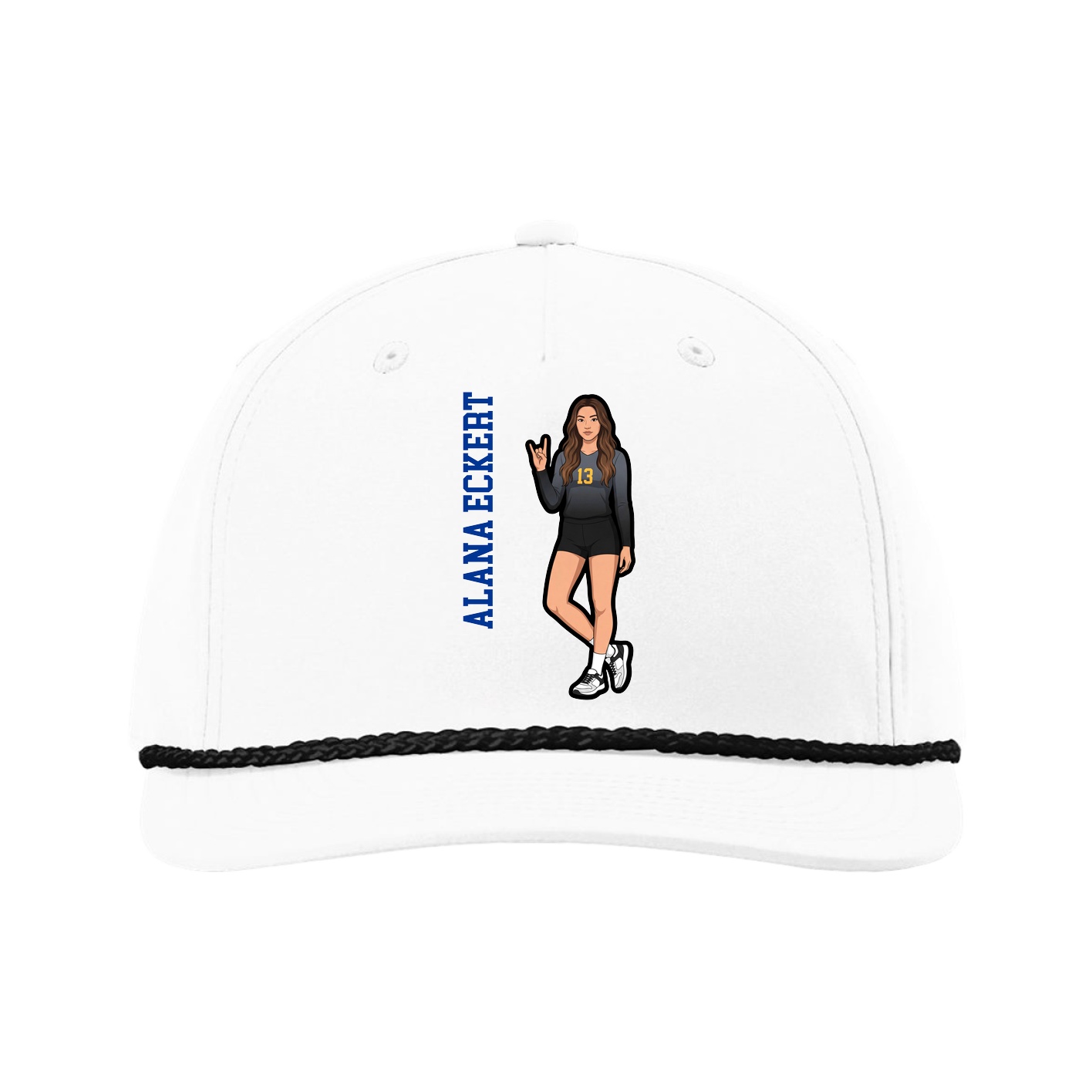 Five-Panel Classic Rope Cap — Name Vertical in White