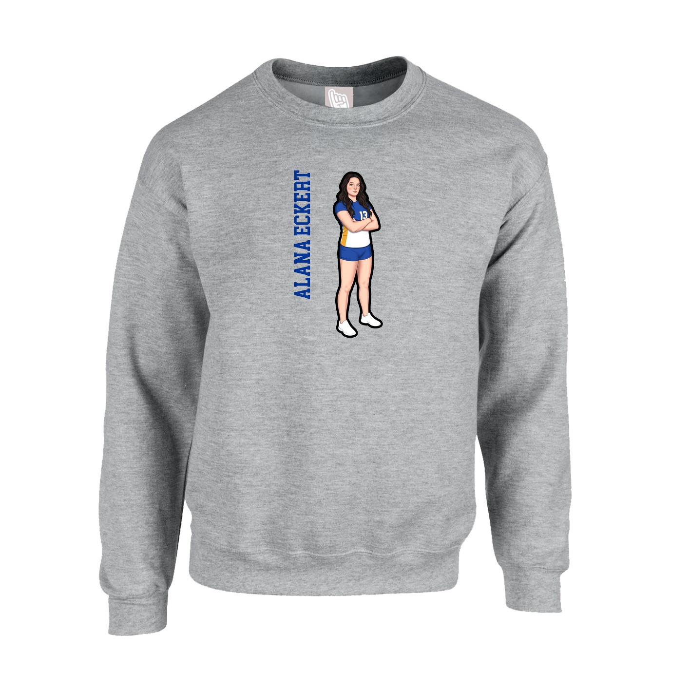 Fleece Crew — Name Vertical in Grey