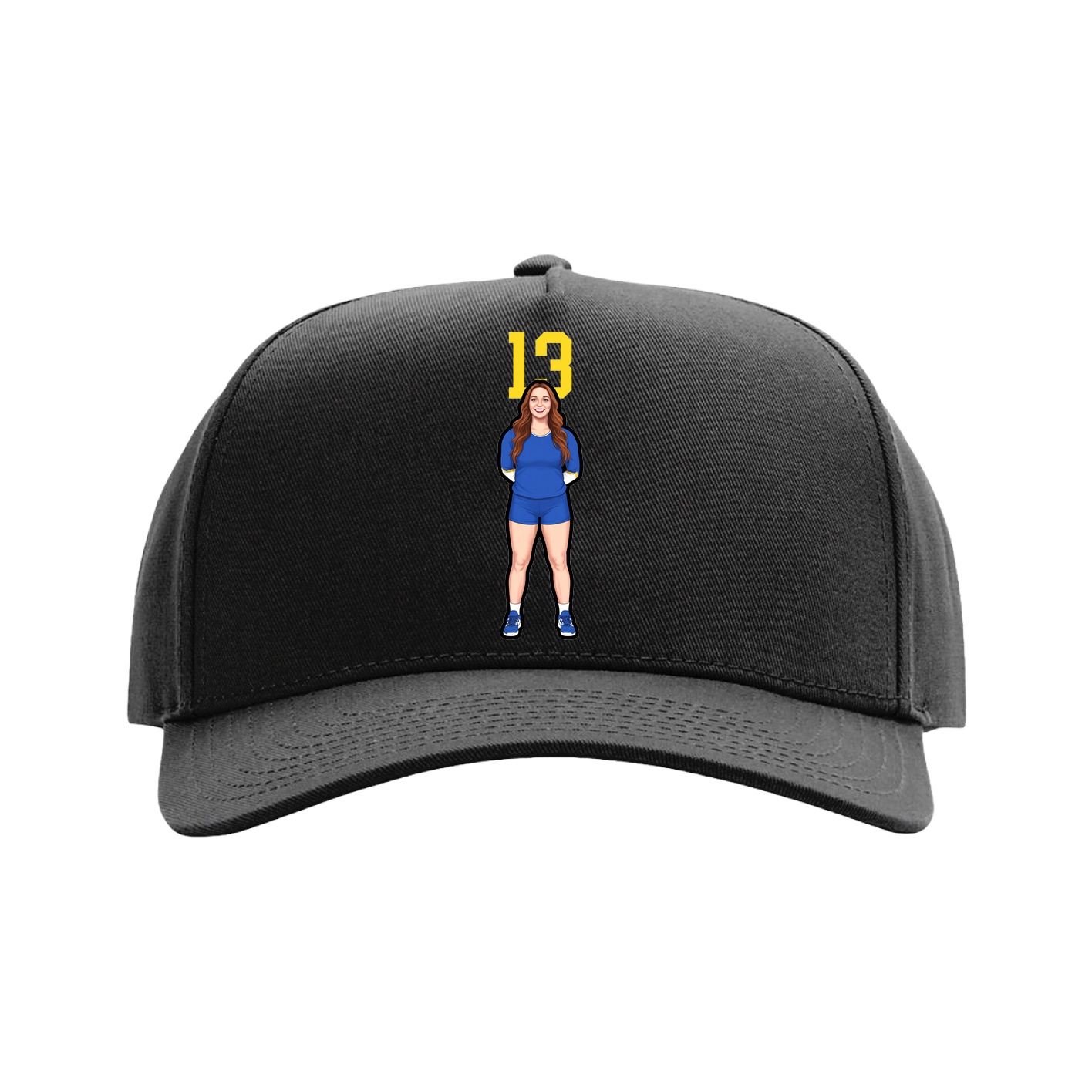 Full Fabric Five-Panel Champ Cap — Number Top in Black