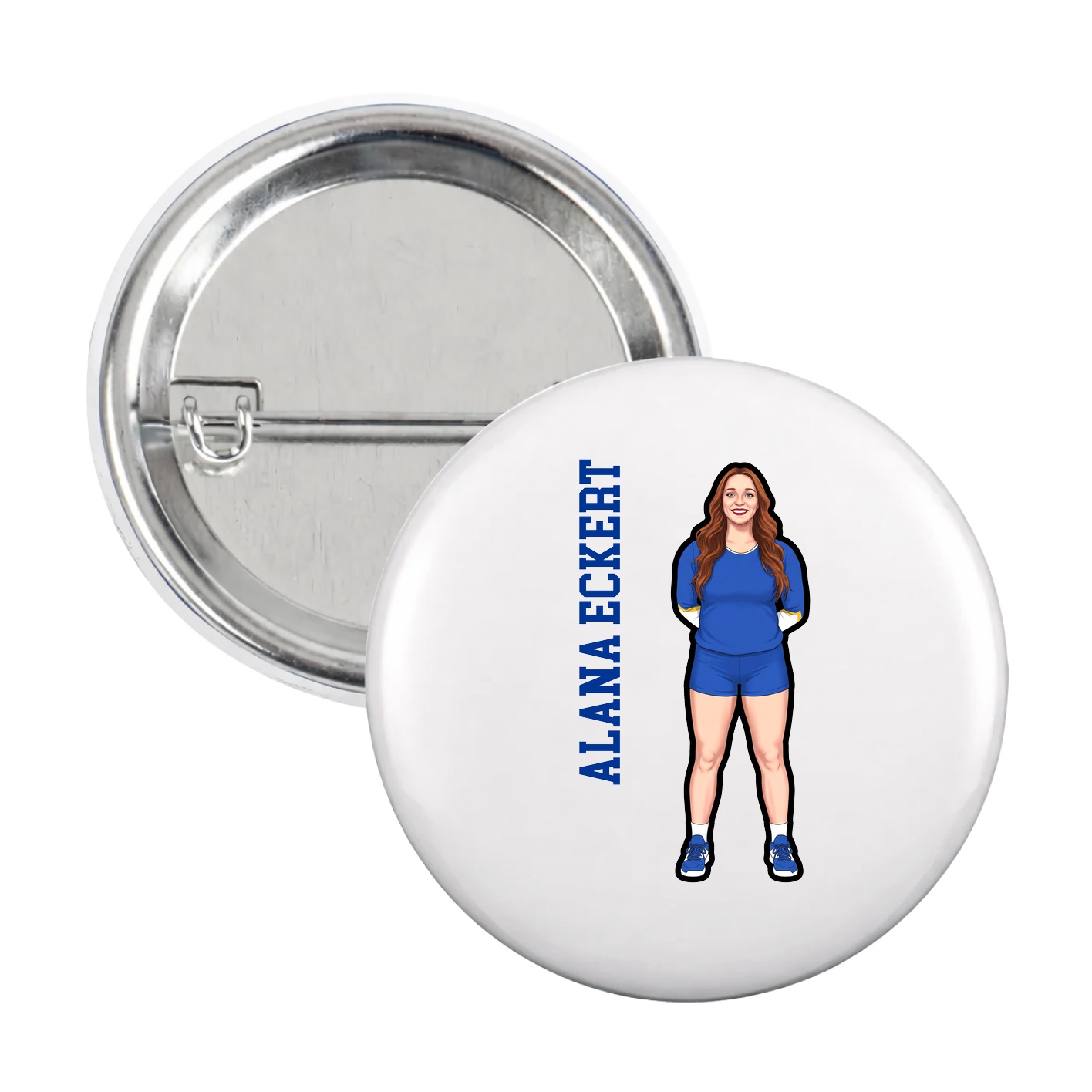 Game Day Button — Name Vertical in White