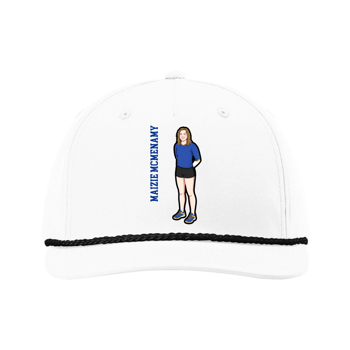 Five-Panel Classic Rope Cap — Name Vertical in White