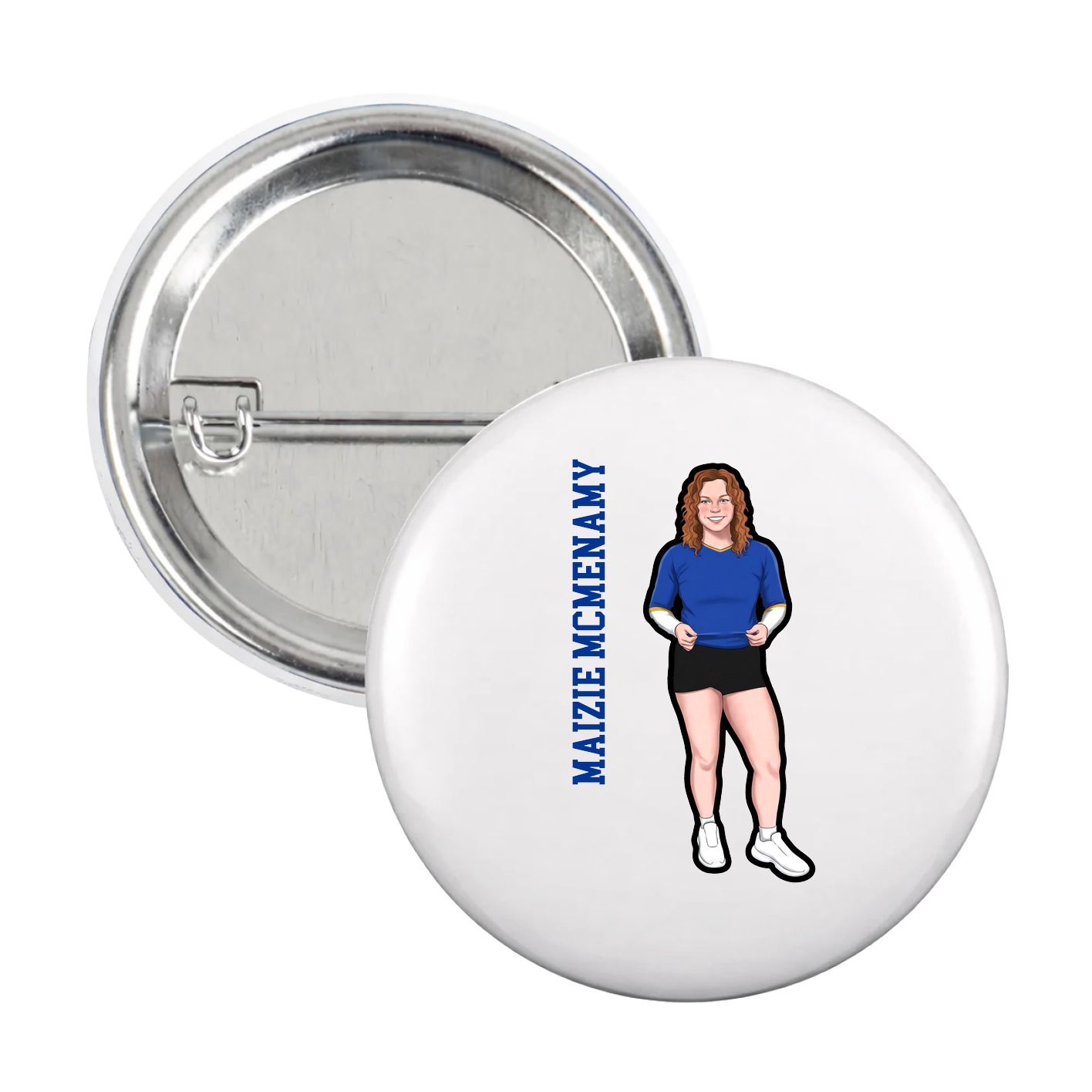 Game Day Button — Name Vertical in White