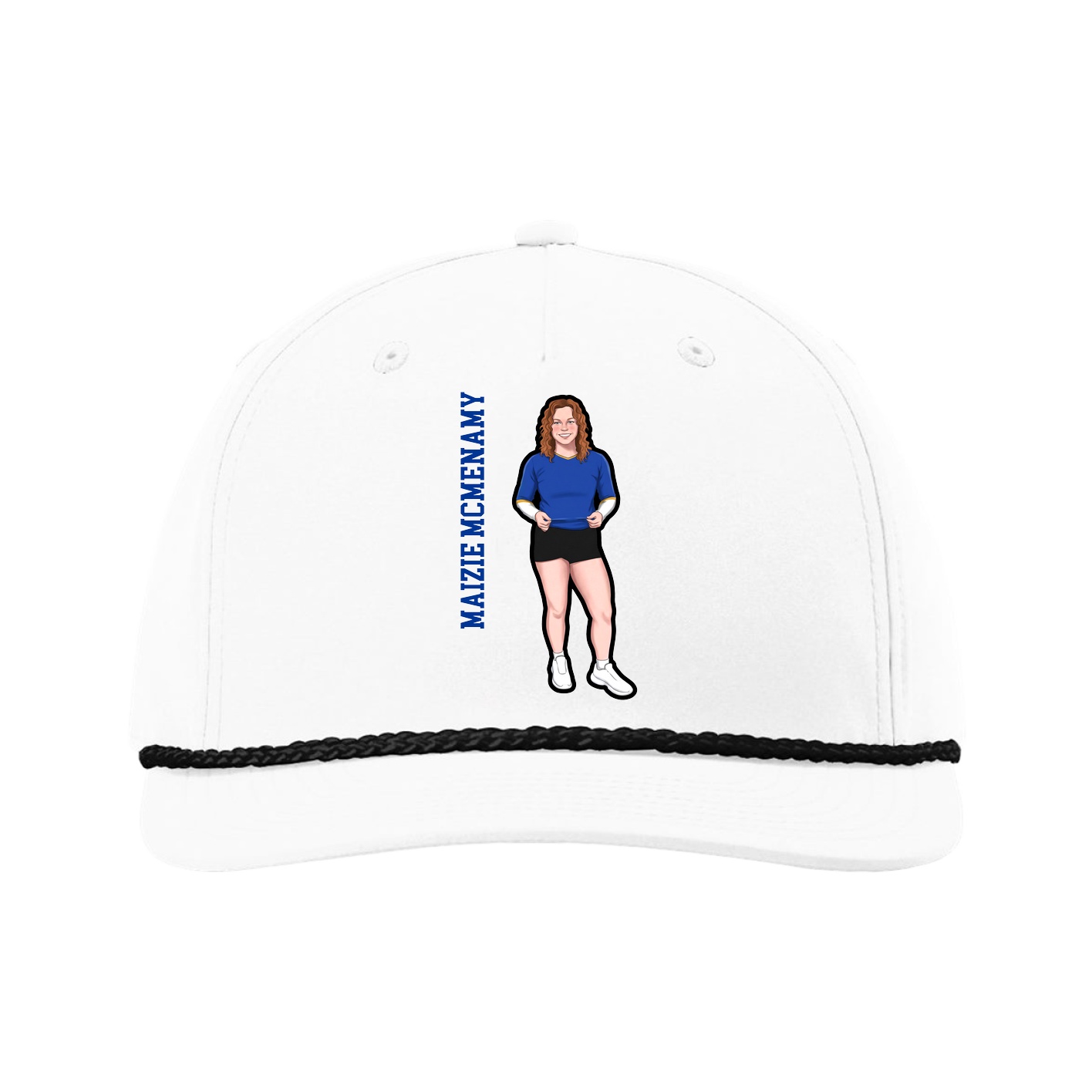 Five-Panel Classic Rope Cap — Name Vertical in White