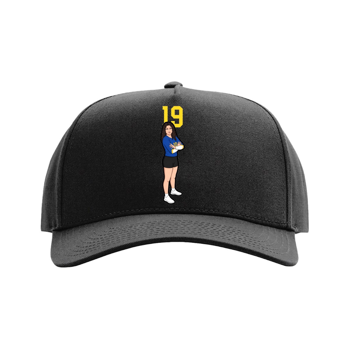 Full Fabric Five-Panel Champ Cap — Number Top in Black