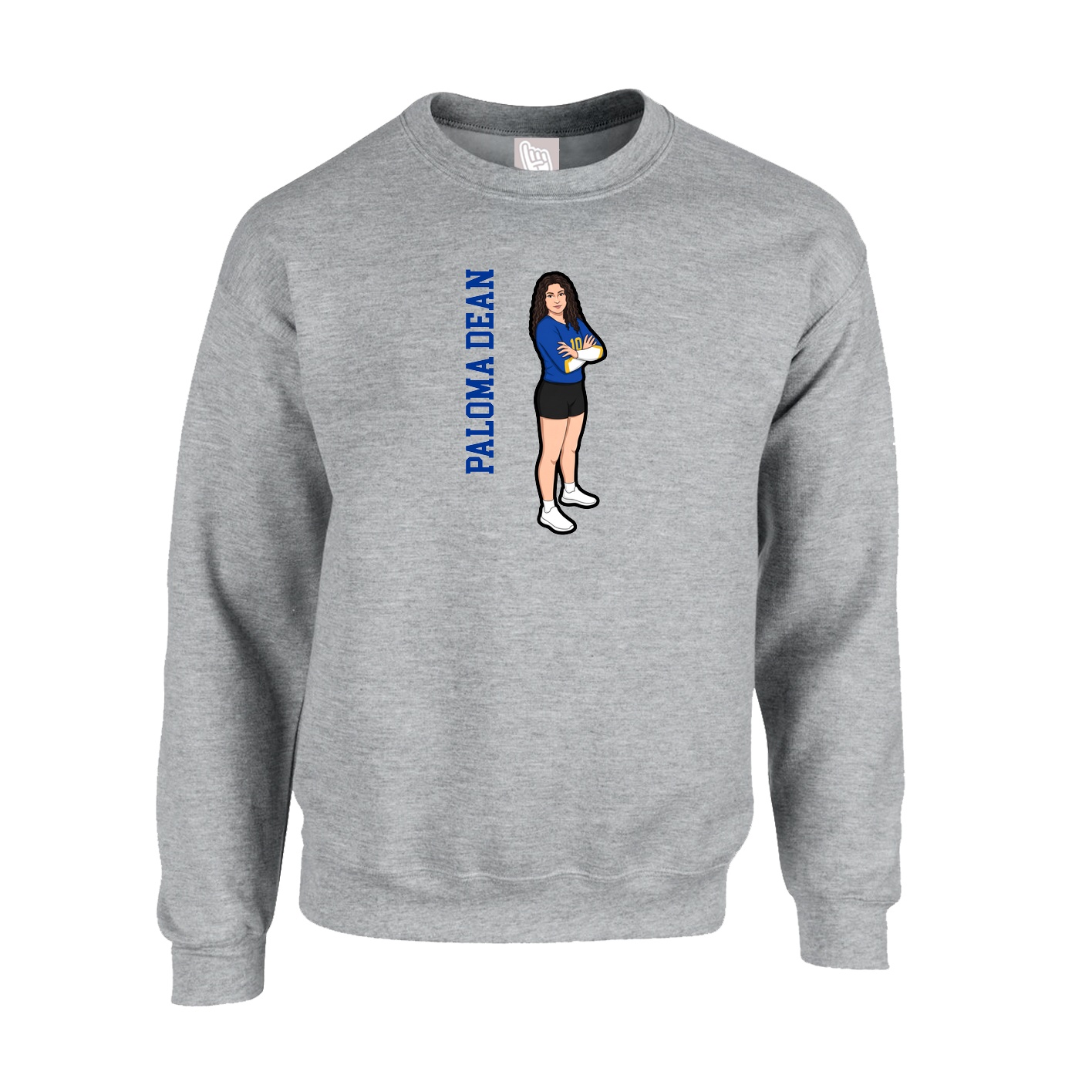 Fleece Crew — Name Vertical in Grey
