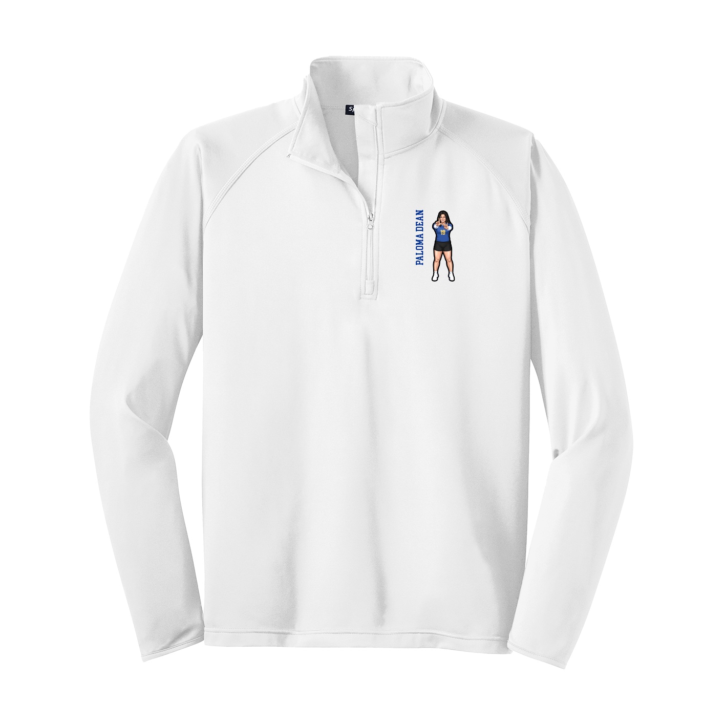 Q-Zip Pullover — Name Vertical in White