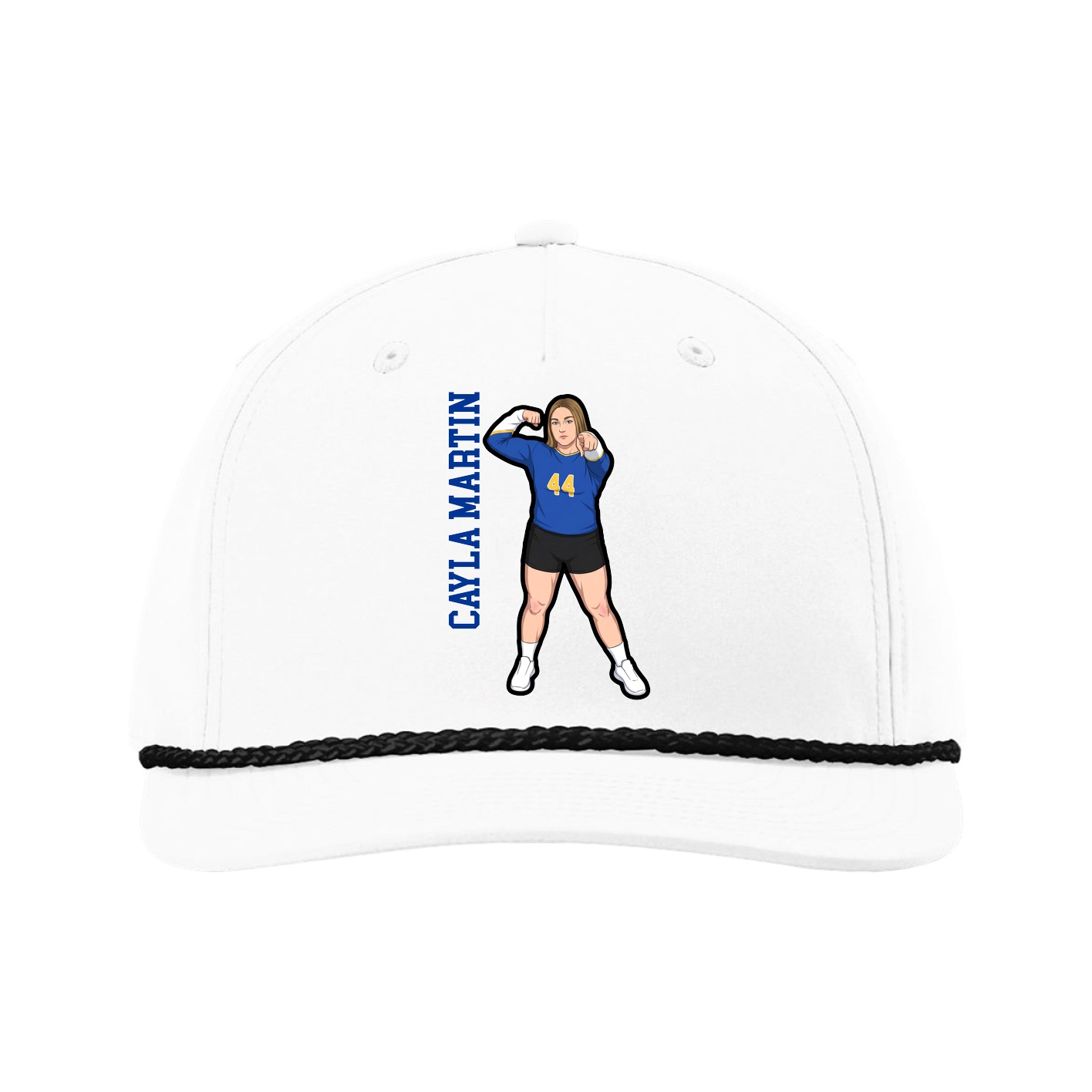 Five-Panel Classic Rope Cap — Name Vertical in White