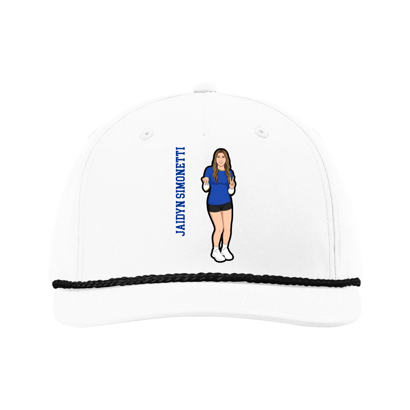 Five-Panel Classic Rope Cap — Name Vertical in White
