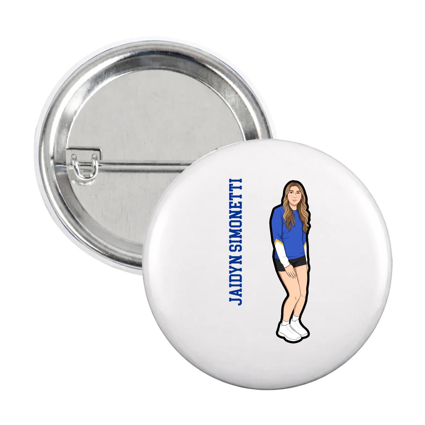 Game Day Button — Name Vertical in White