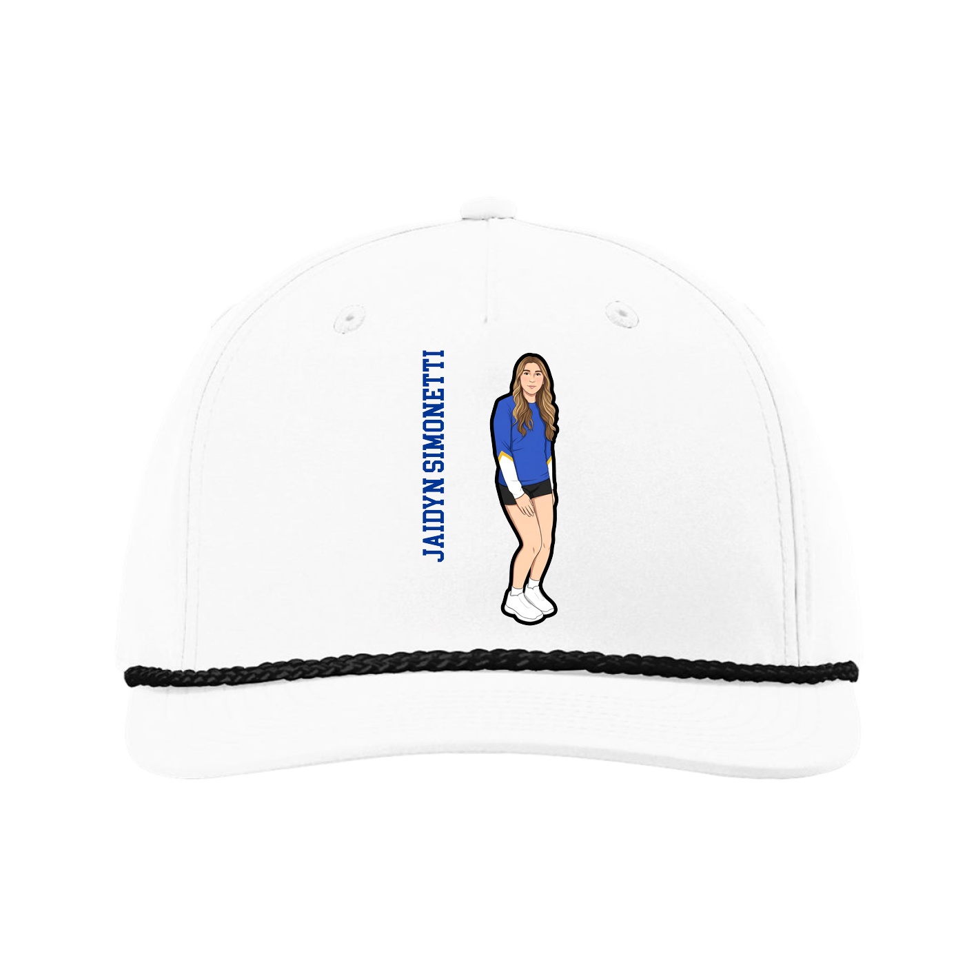 Five-Panel Classic Rope Cap — Name Vertical in White