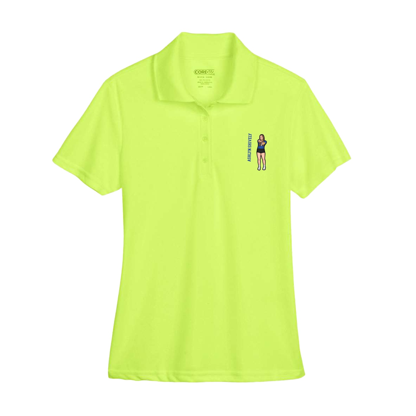 Womens Performance Polo — Name Vertical in Yellow