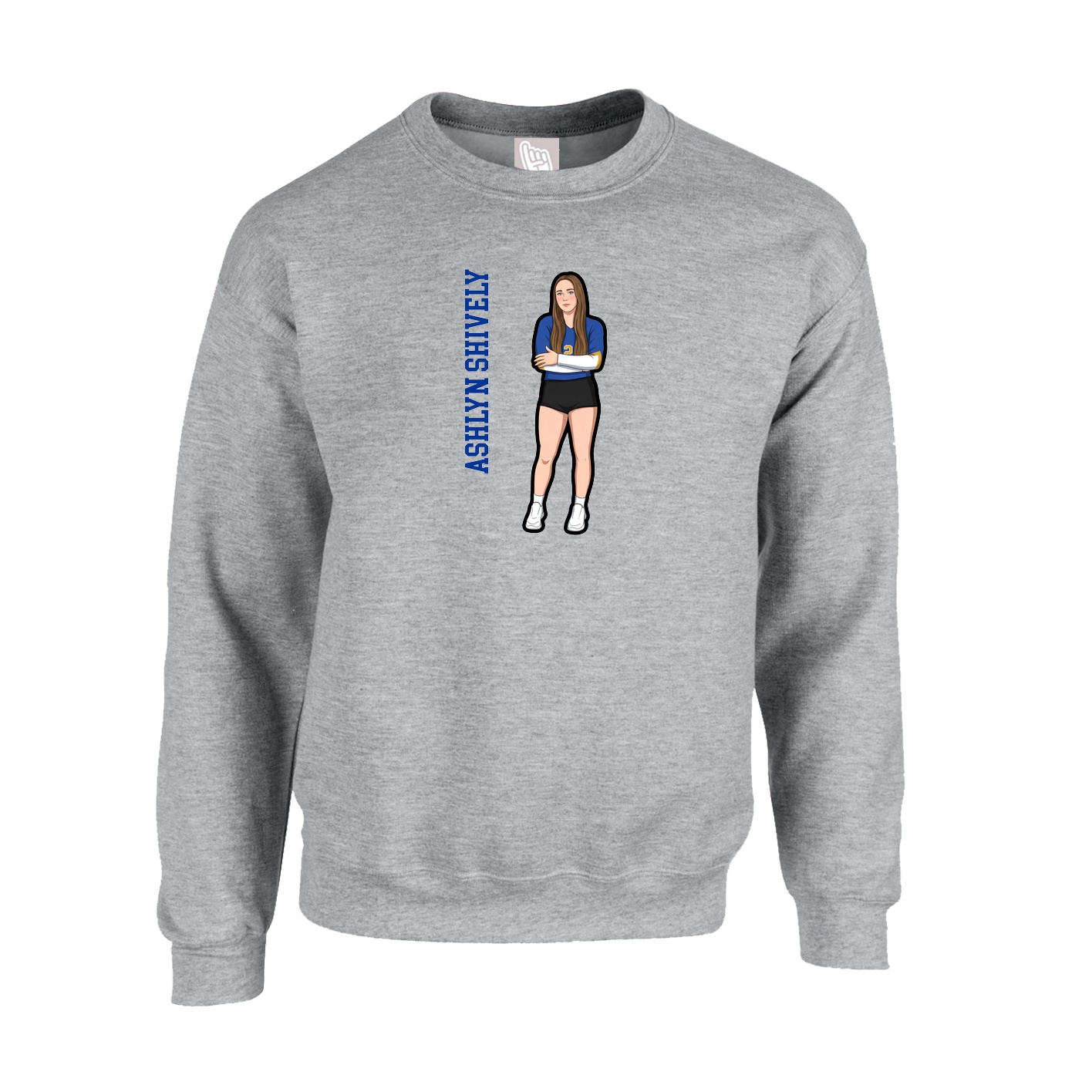 Fleece Crew — Name Vertical in Grey